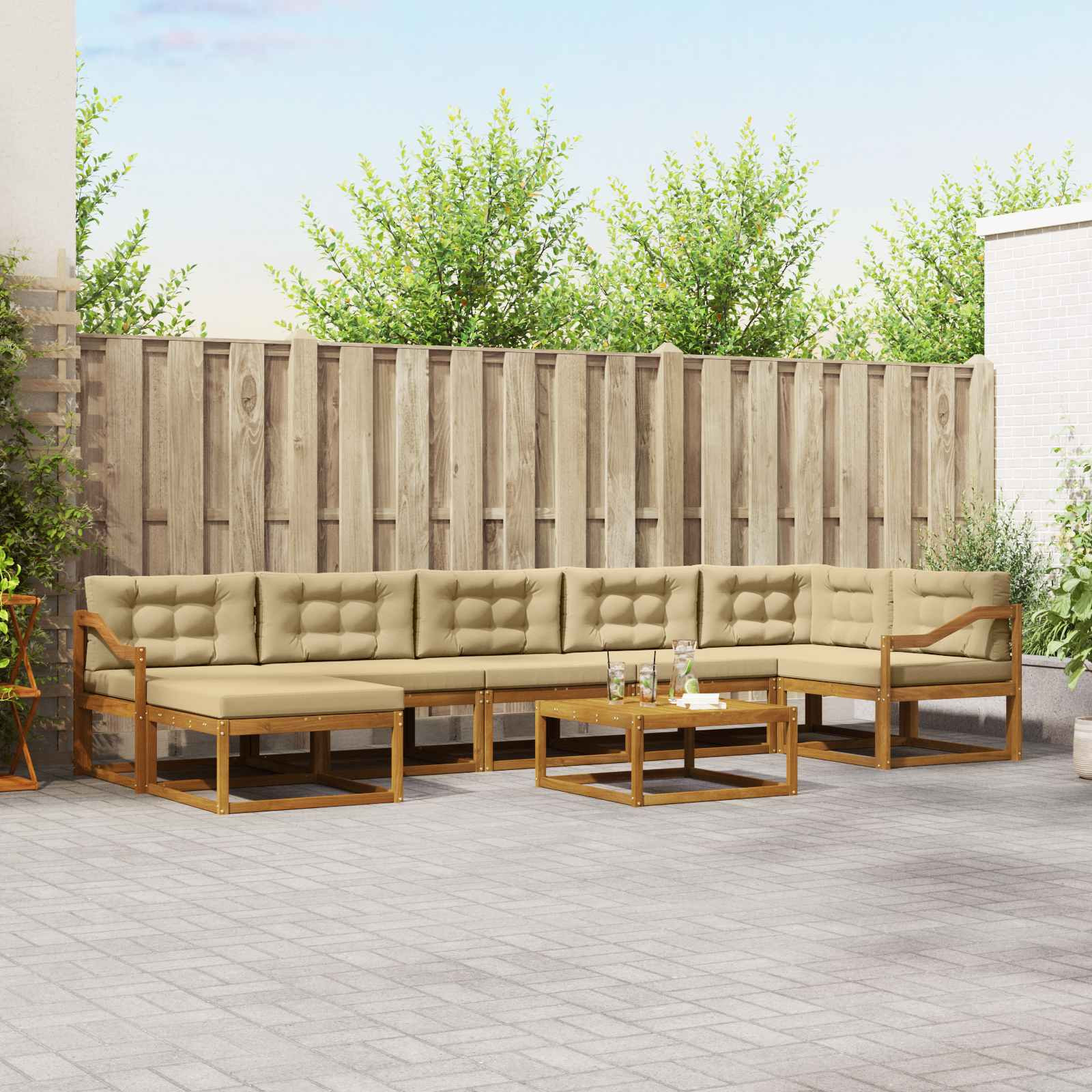 vidaXL Outdoor-Sofagarnitur mit Kissen 8 pcs Natur und Beige