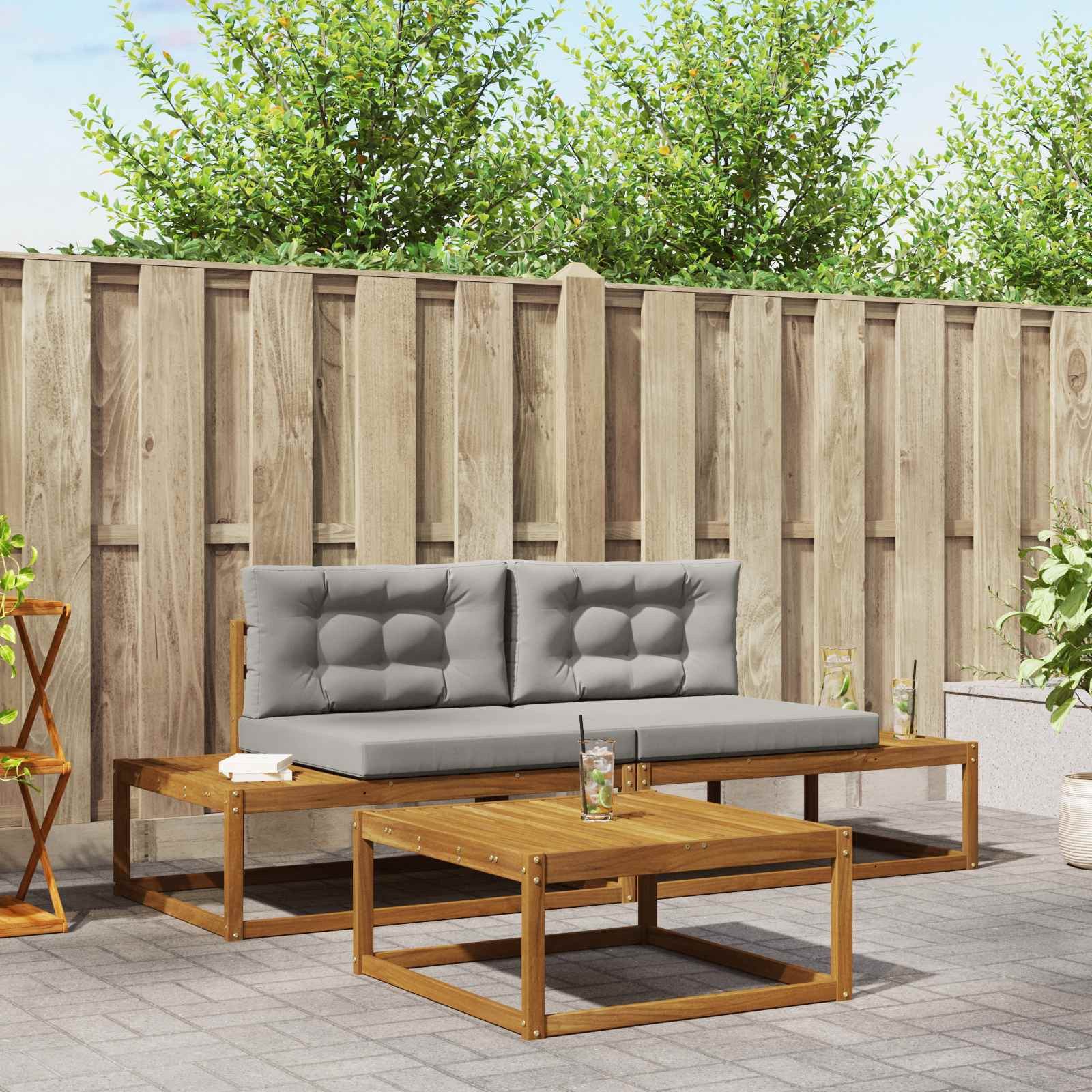 vidaXL Outdoor-Sofagarnitur mit Kissen Natürlich und Hellgrau