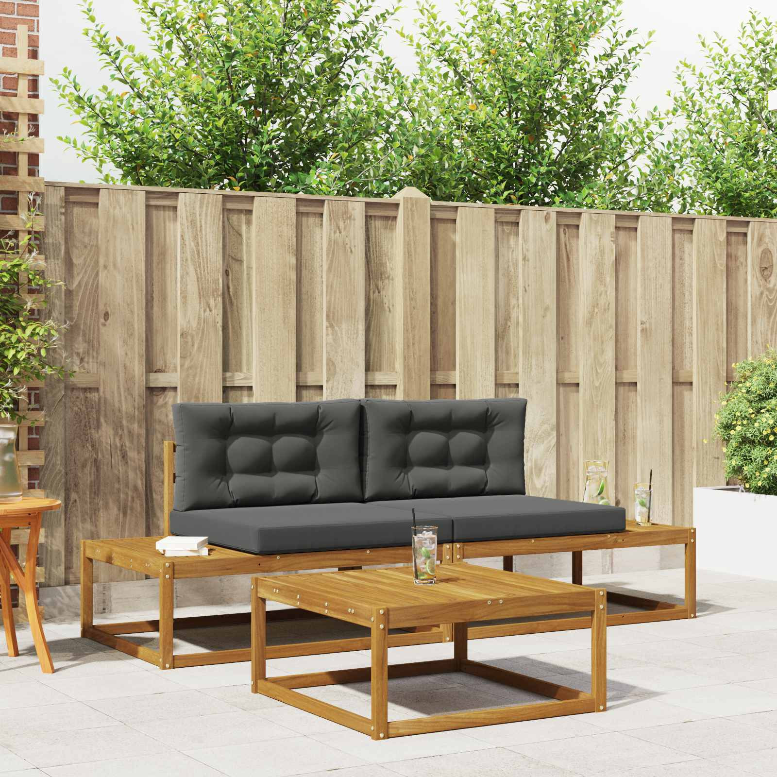 vidaXL Outdoor-Sofagarnitur mit Kissen Natur und Anthrazit