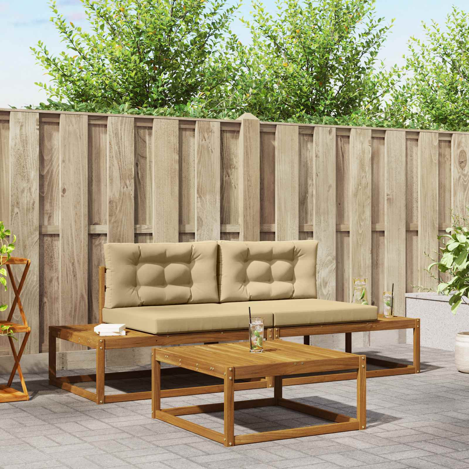 vidaXL Outdoor-Sofagarnitur mit Kissen Natur und Beige