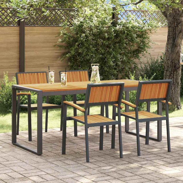 vidaXL Garten Essgruppe 5 pcs Schwarz Massivholz Akazie