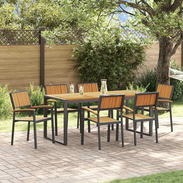 vidaXL Garten Essgruppe 7 pcs Schwarz Massivholz Akazie