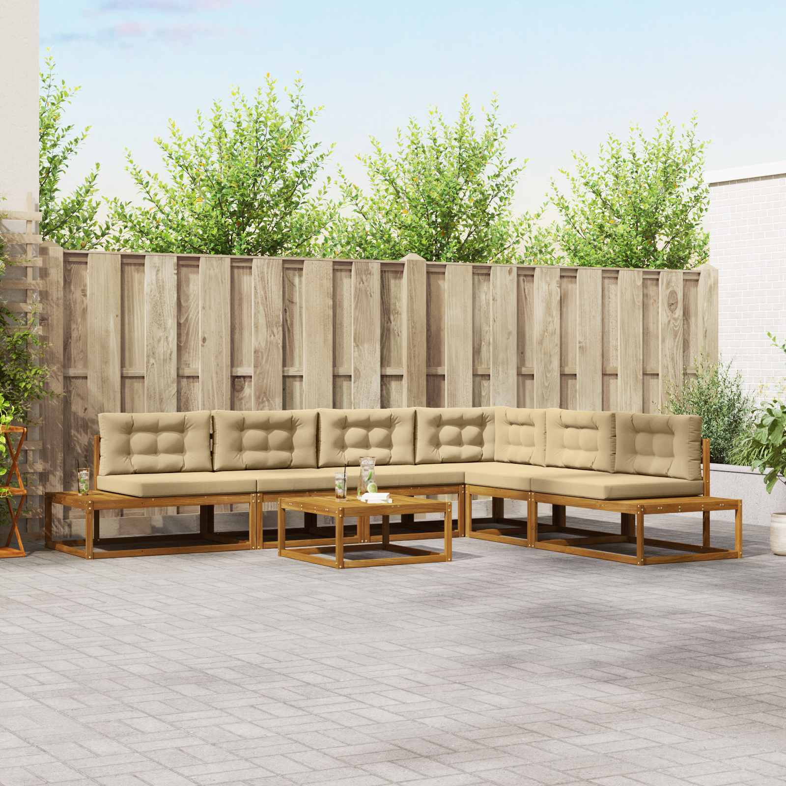 vidaXL Outdoor-Sofagarnitur Natur und Beige