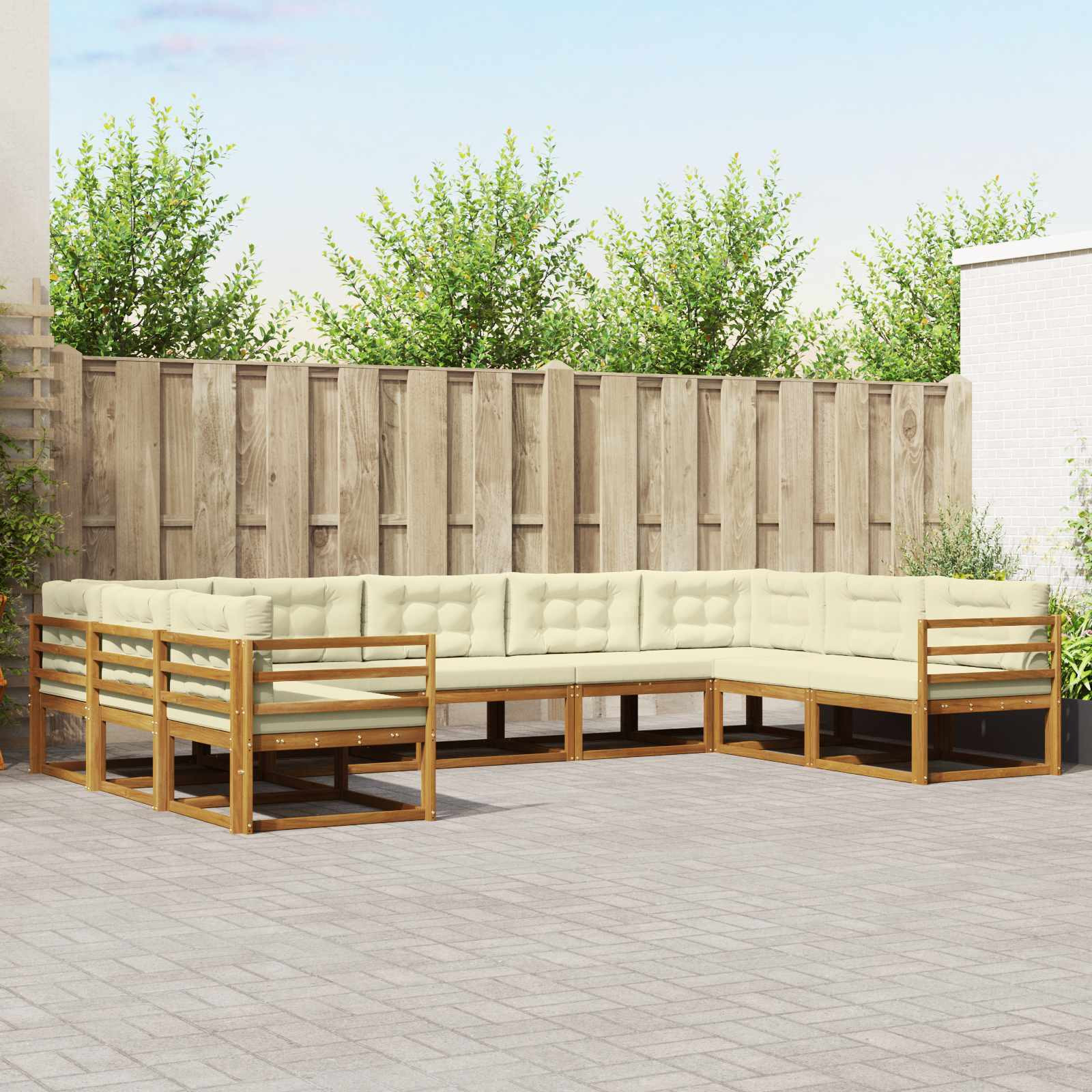 vidaXL Outdoor-Sofagarnitur mit Kissen 9 pcs Natur und Creme