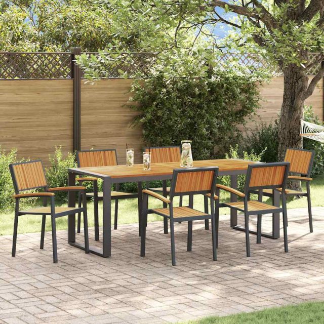 vidaXL Garten Essgruppe 7 pcs Schwarz Massivholz Akazie