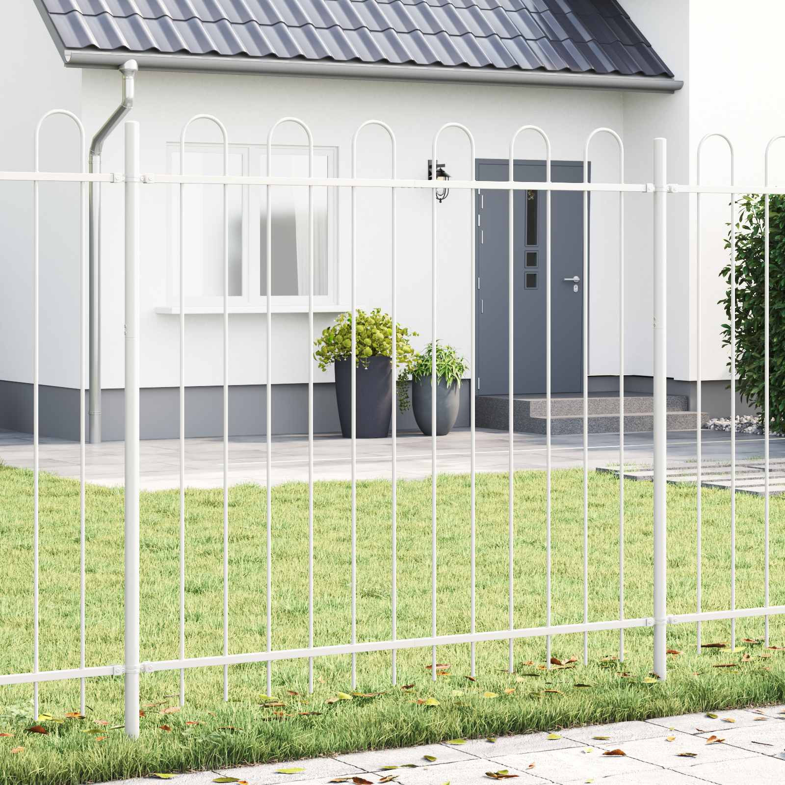 vidaXL Gartenzaun 3 pcs Grau 5,1 x 0,6 m Pulverbeschichteter Stahl