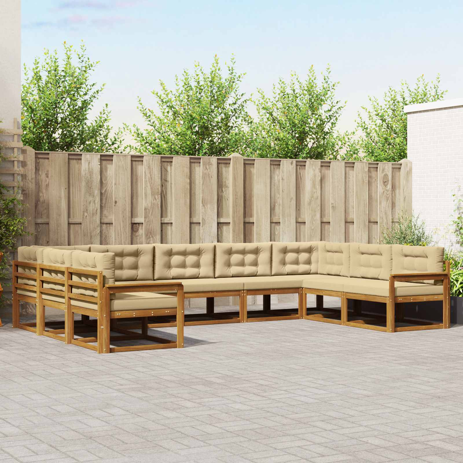 vidaXL Outdoor-Sofagarnitur mit Kissen 9 pcs Natur und Beige