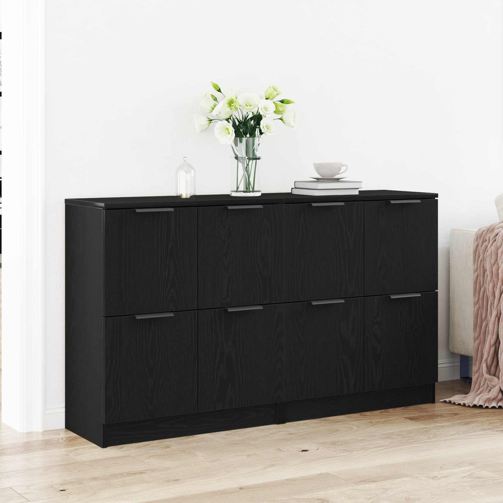 vidaXL Sideboard 2 pcs Schwarz Eichen-Optik 60 x 30 x 70 cm