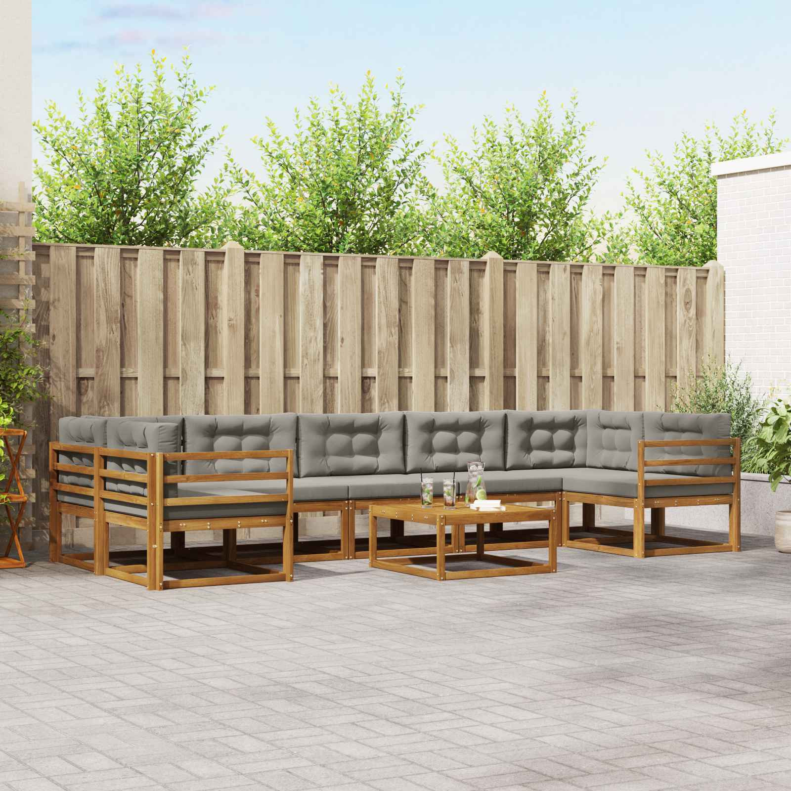 vidaXL Outdoor-Sofagarnitur mit Kissen 8 pcs Natürlich und Hellgrau