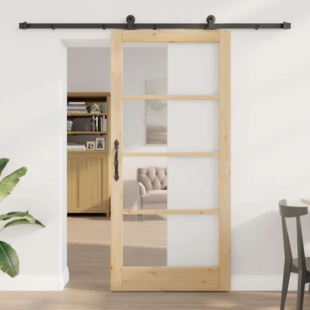 vidaXL Schiebetür ORKDAL Natur 93 x 202 cm Massivholz Kiefer und Glas