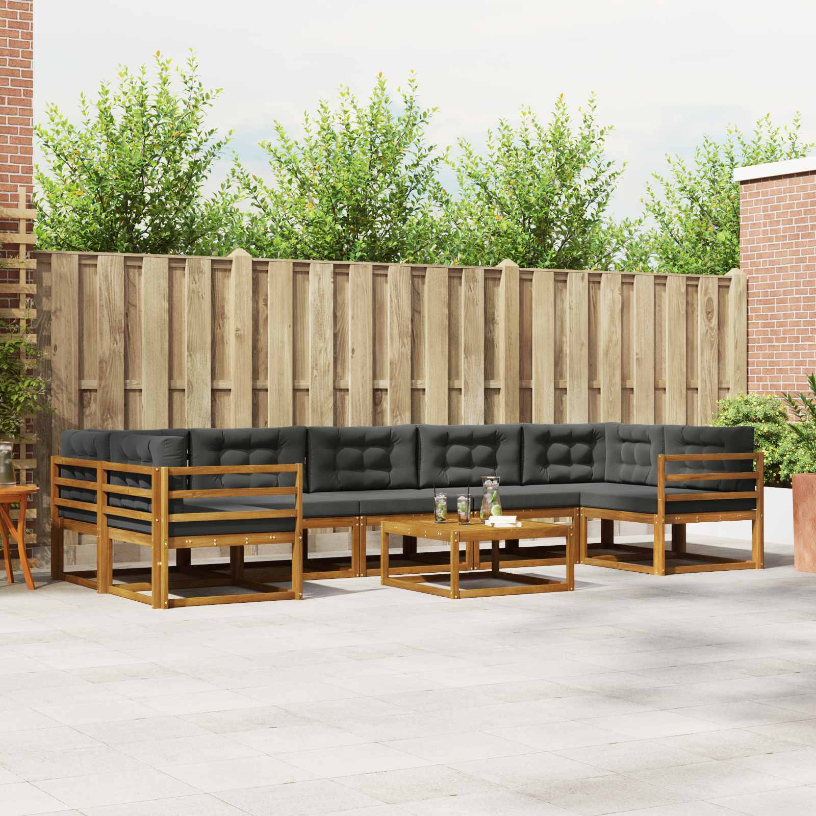 vidaXL Outdoor-Sofagarnitur mit Kissen 8 pcs Natur und Anthrazit