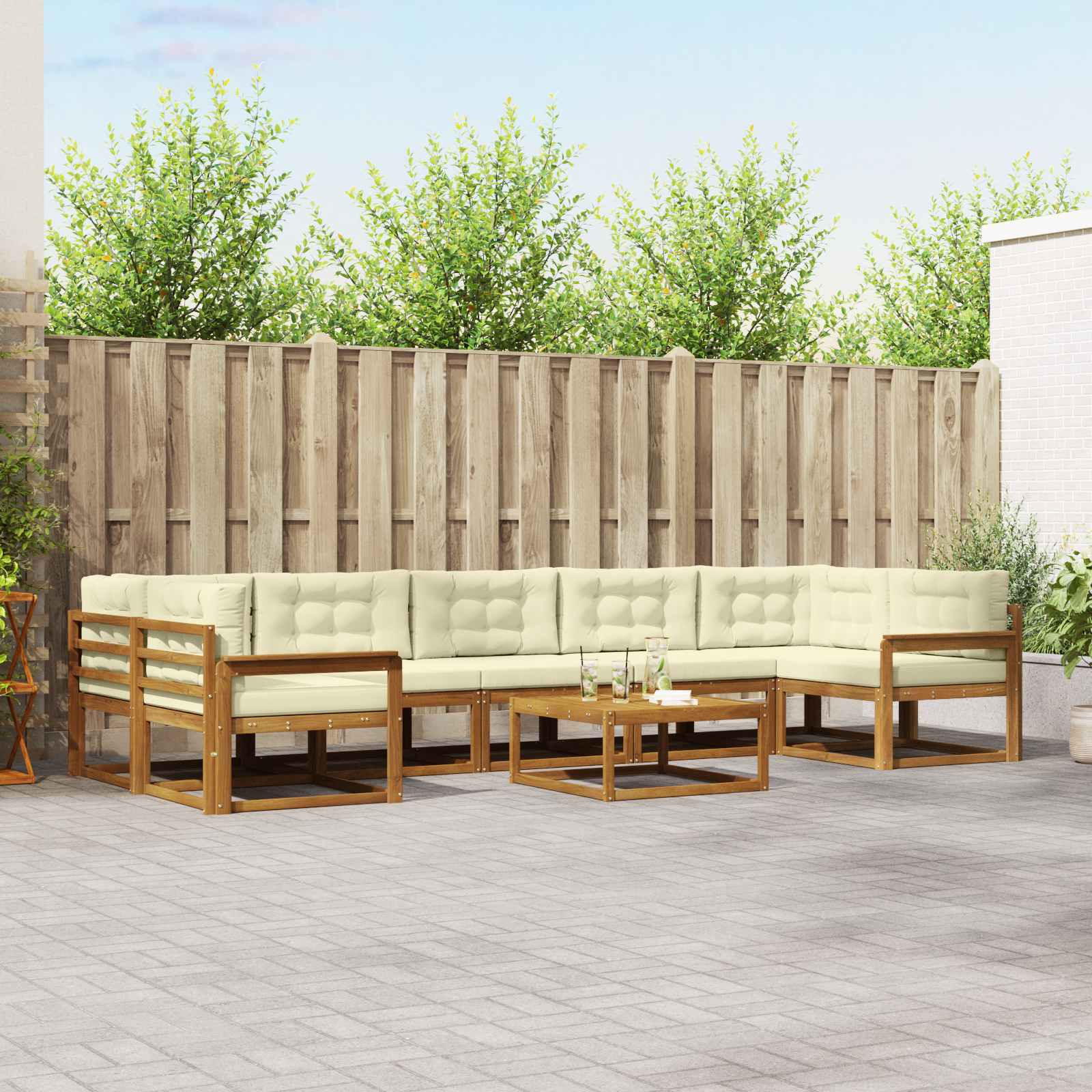 vidaXL Outdoor-Sofagarnitur mit Kissen 8 pcs Natur und Creme