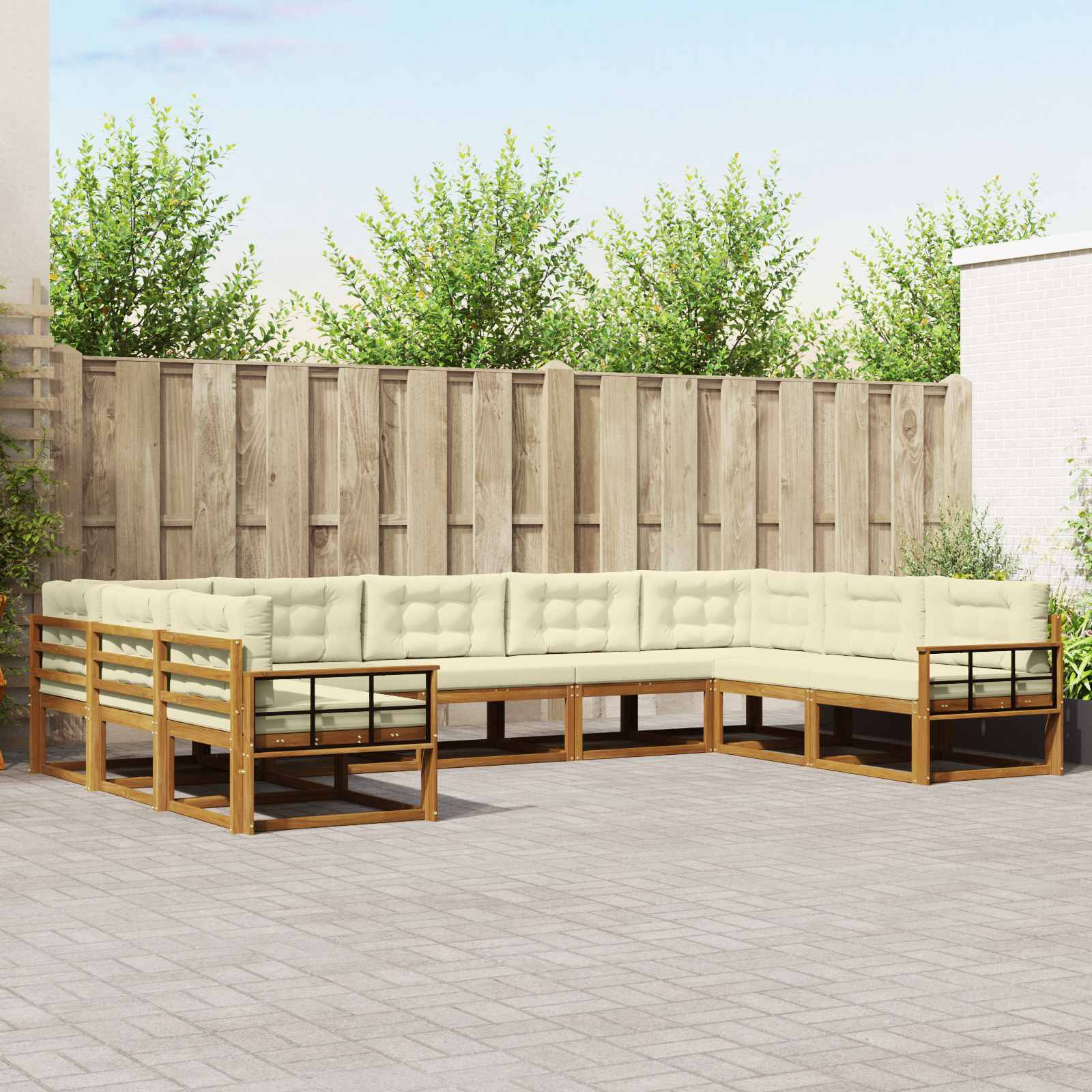 vidaXL Outdoor-Sofagarnitur mit Kissen 9 pcs Natur und Creme