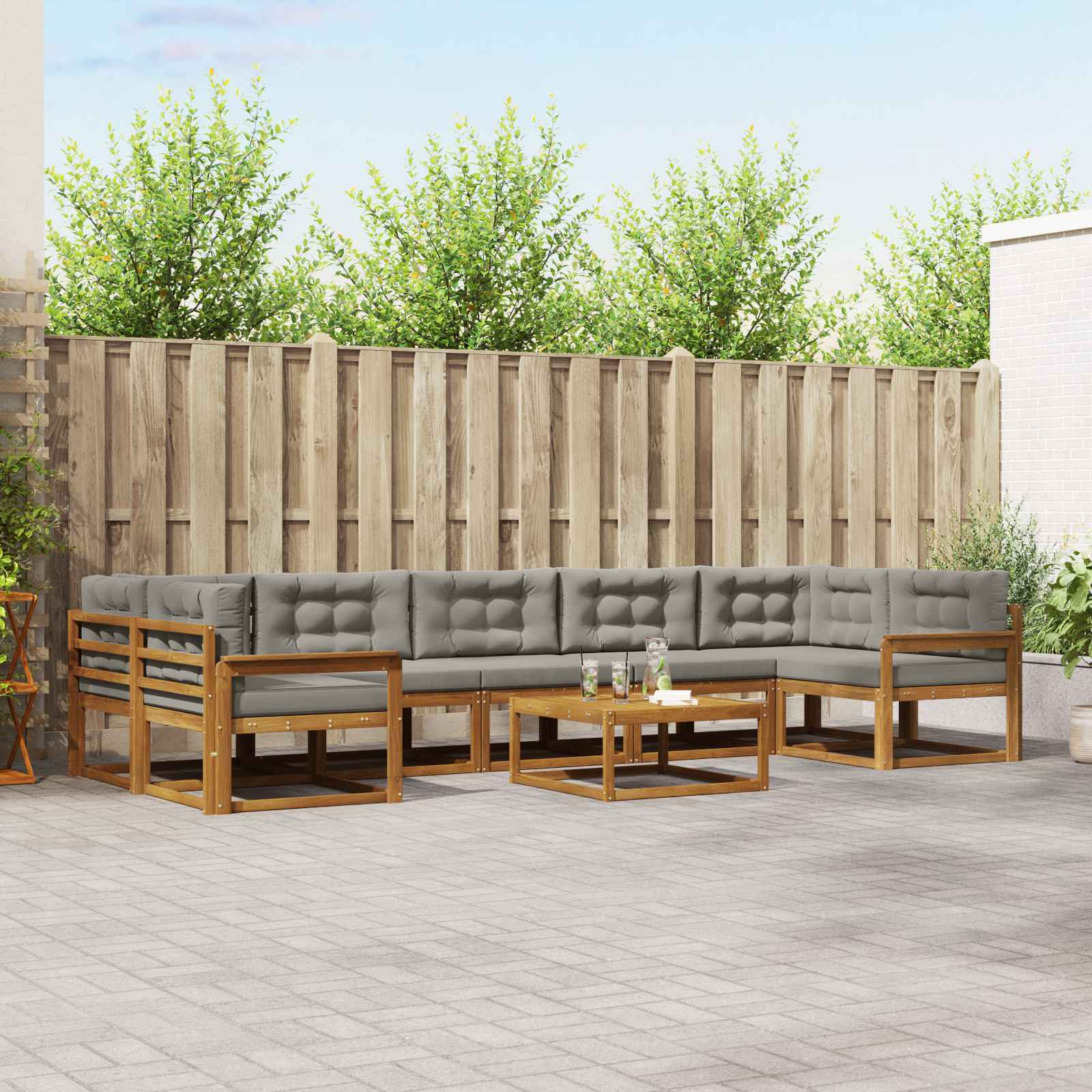 vidaXL Outdoor-Sofagarnitur mit Kissen 8 pcs Natürlich und Hellgrau