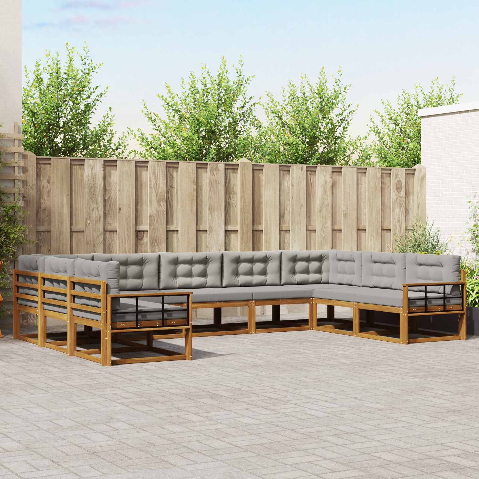 vidaXL Outdoor-Sofagarnitur mit Kissen 9 pcs Natürlich und Hellgrau