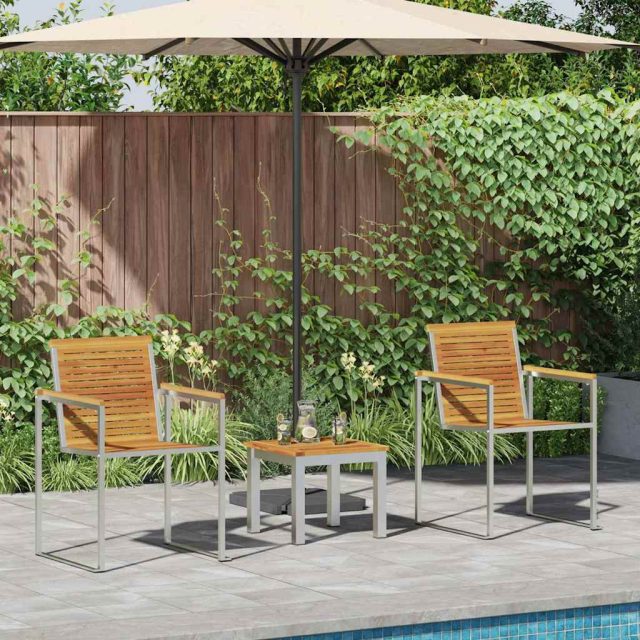 vidaXL Sonnenliege 3 pcs Braun Massives Akazienholz und Edelstahl