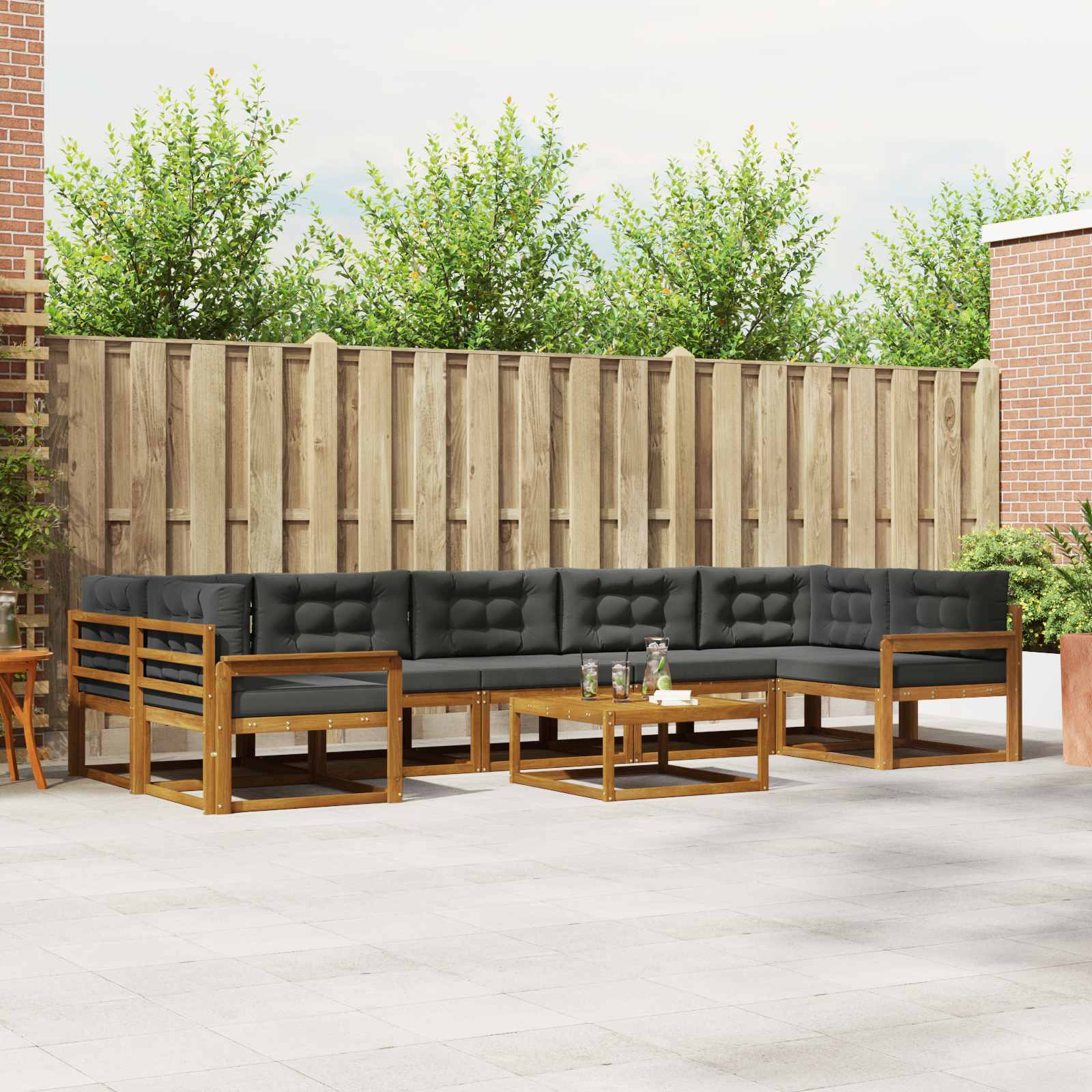 vidaXL Outdoor-Sofagarnitur mit Kissen 8 pcs Natur und Anthrazit