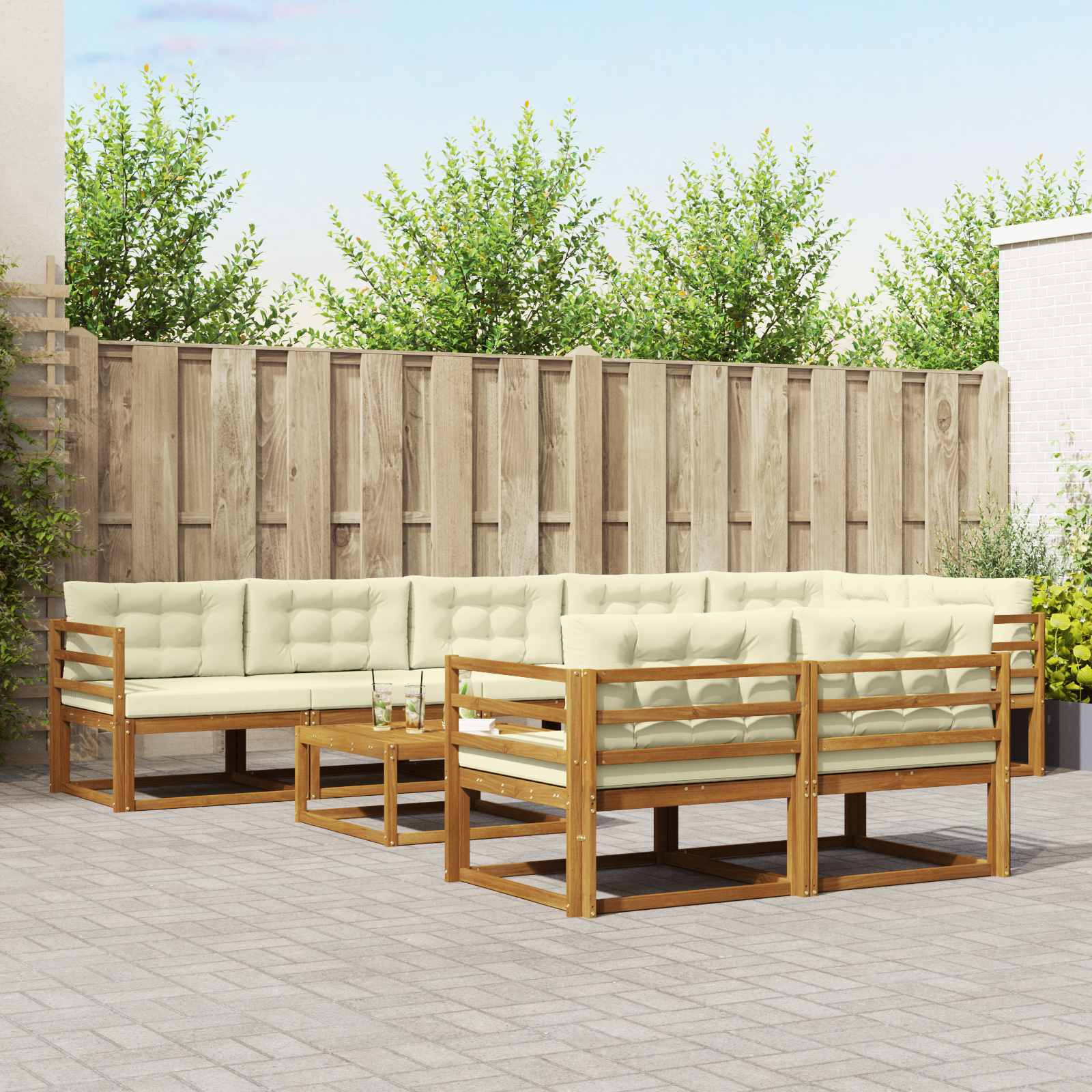 vidaXL Outdoor-Sofagarnitur mit Kissen 9 pcs Natur und Creme