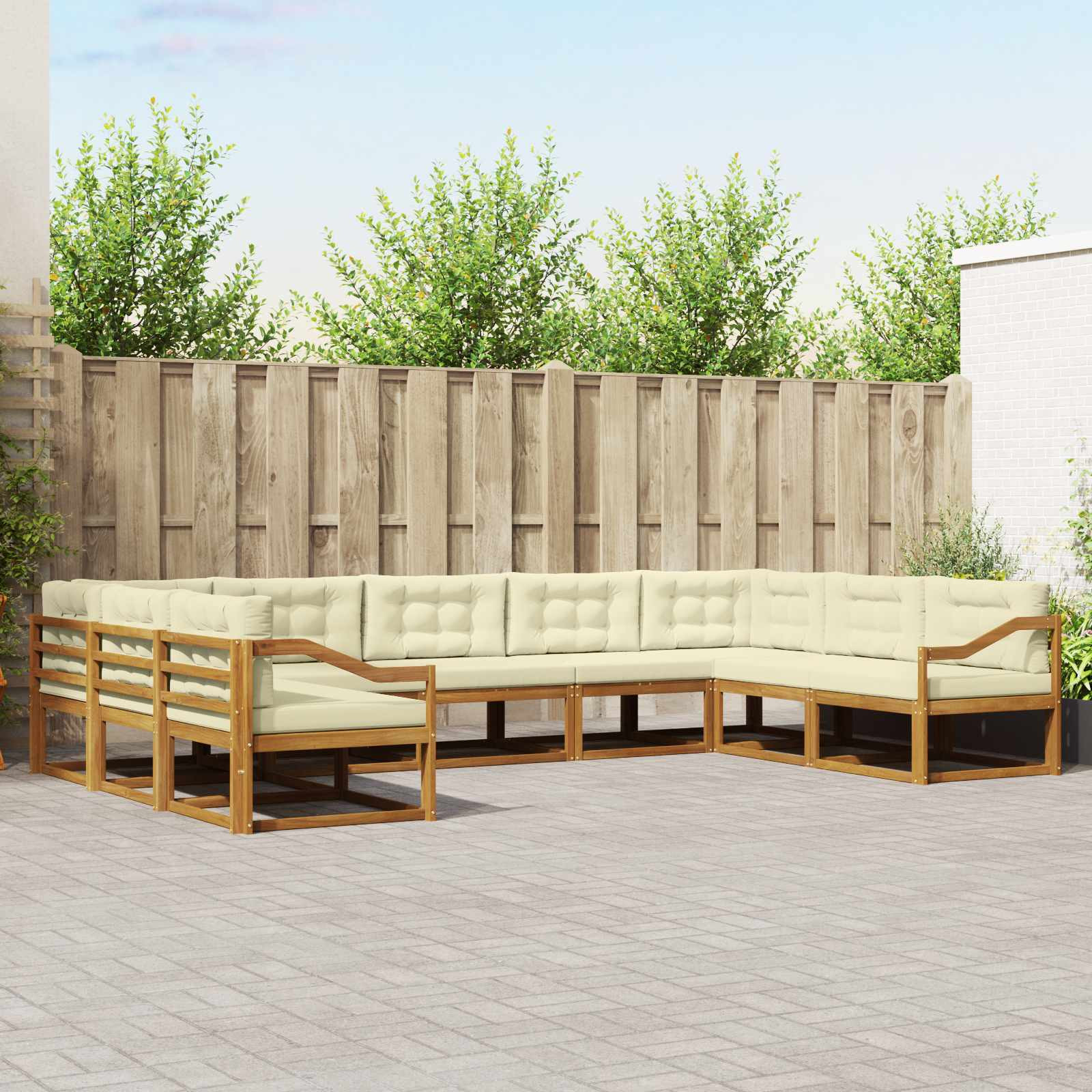 vidaXL Outdoor-Sofagarnitur mit Kissen 9 pcs Natur und Creme