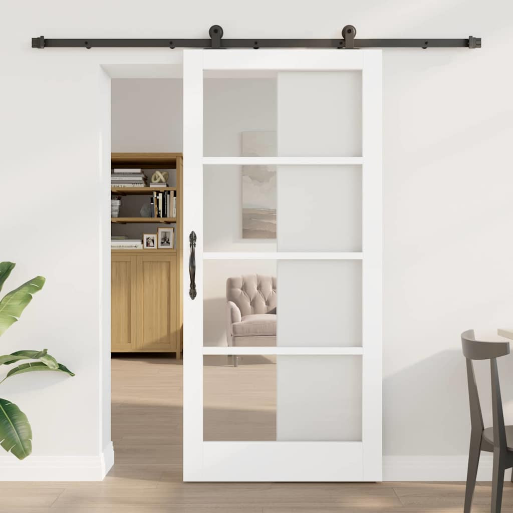 vidaXL Schiebetür ORKDAL Weiß 93 x 202 cm Massivholz Kiefer und Glas