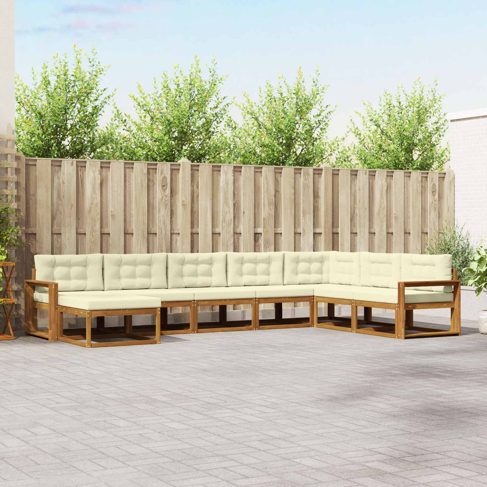 vidaXL Outdoor-Sofagarnitur mit Kissen 8 pcs Natur und Creme