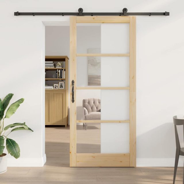 vidaXL Schiebetür ORKDAL Natur 93 x 211 cm Massivholz Kiefer und Glas