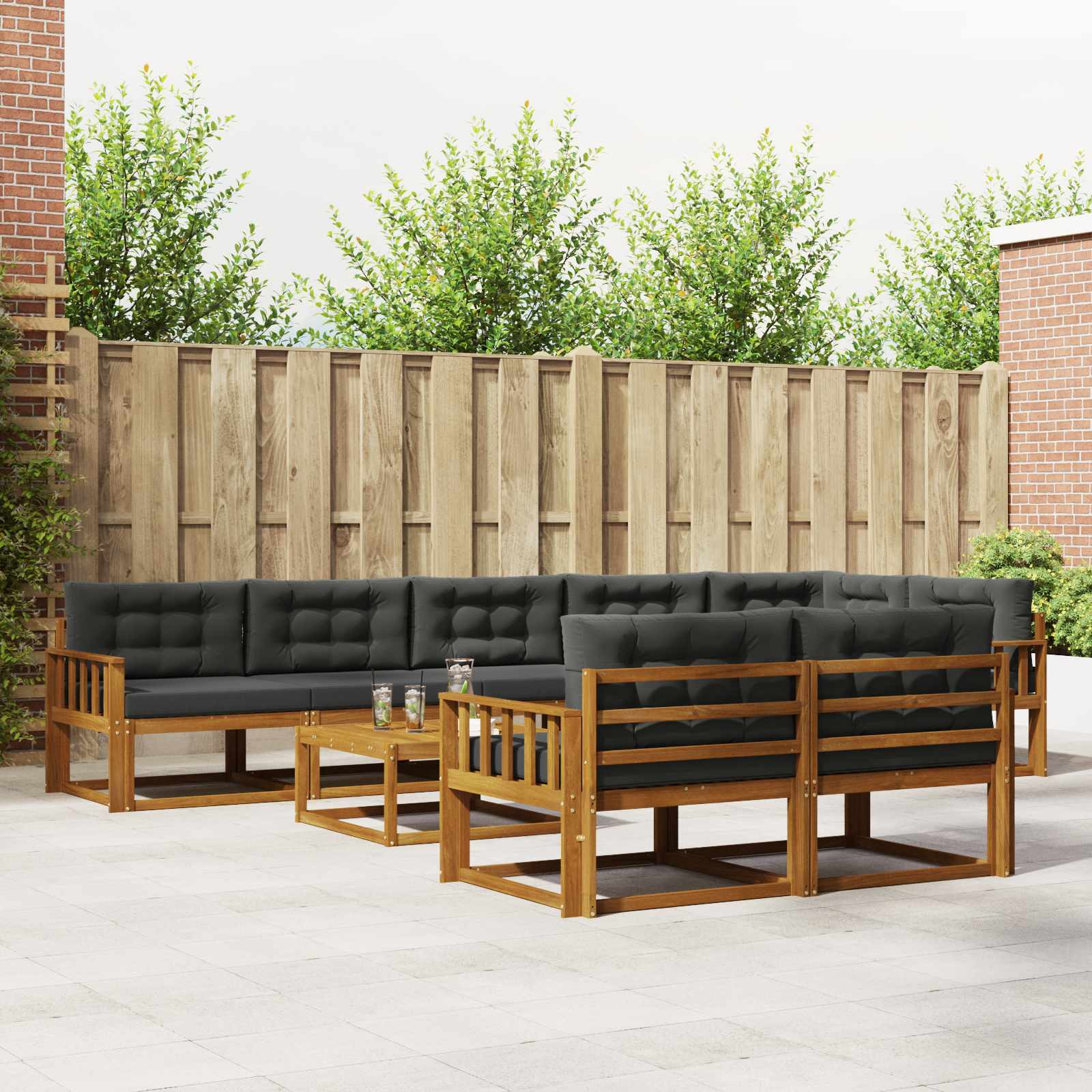 vidaXL Outdoor-Sofagarnitur mit Kissen 9 pcs Natur und Anthrazit