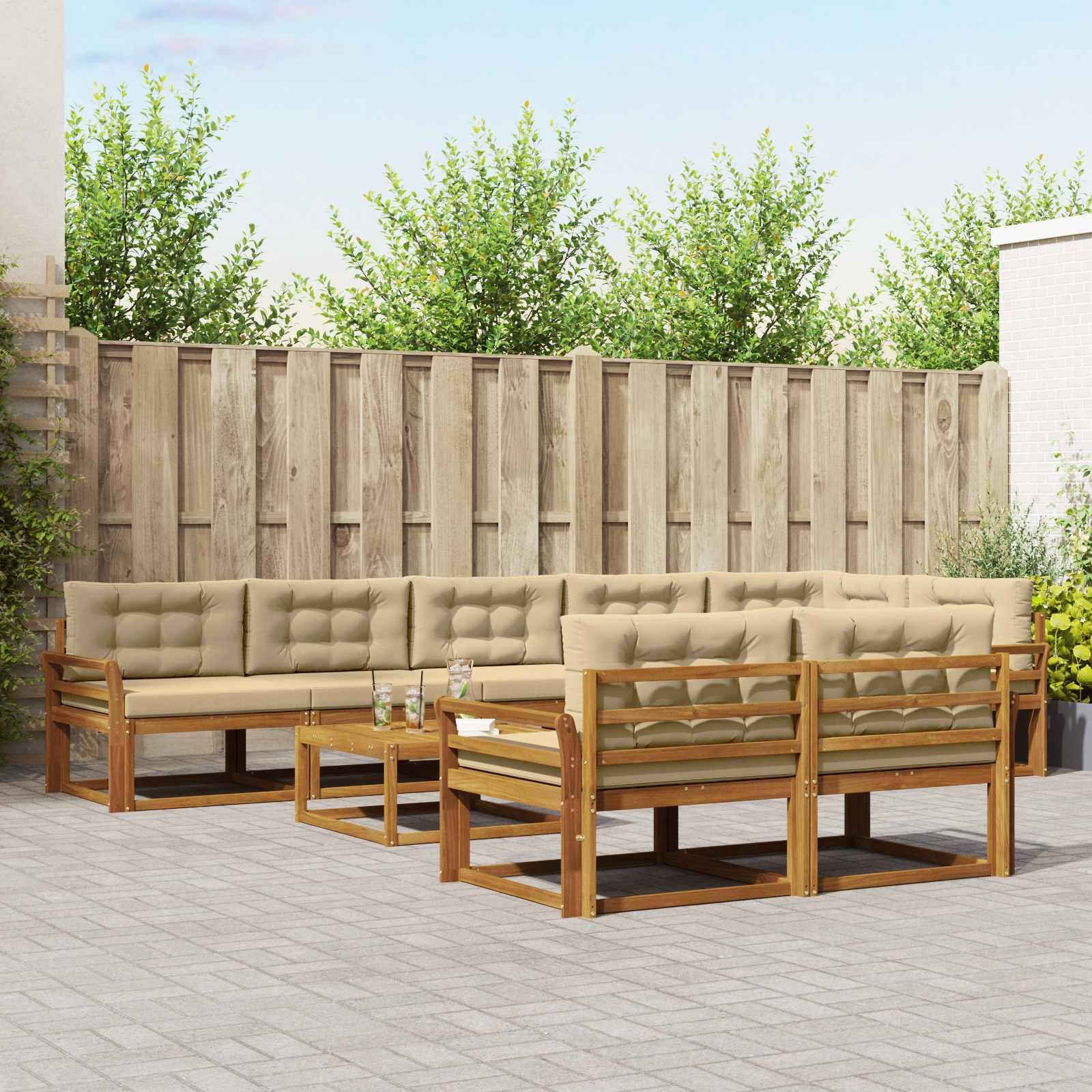 vidaXL Outdoor-Sofagarnitur mit Kissen 9 pcs Natur und Beige