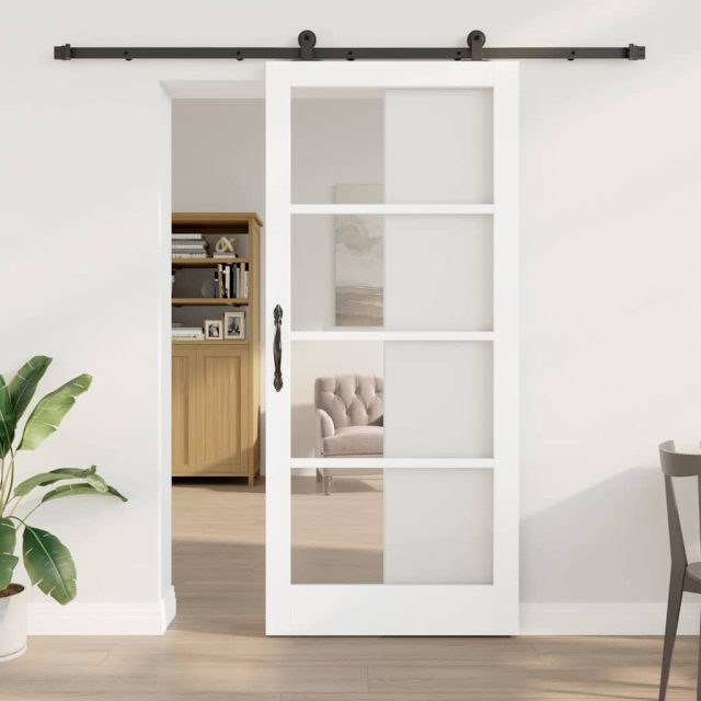 vidaXL Schiebetür ORKDAL Weiß 93 x 211 cm Massivholz Kiefer und Glas