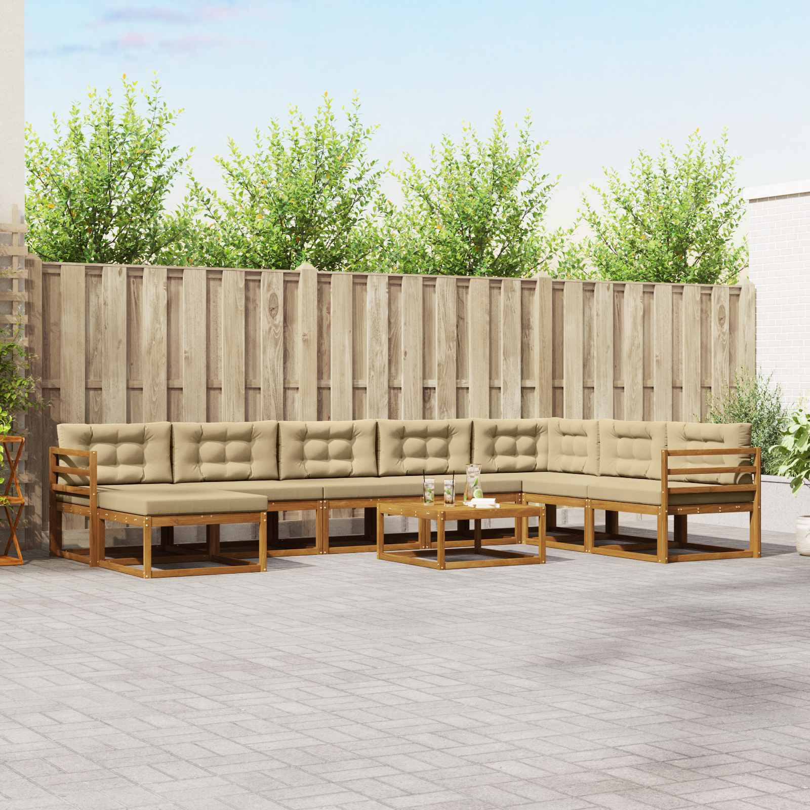 vidaXL Outdoor-Sofagarnitur mit Kissen 9 pcs Natur und Beige