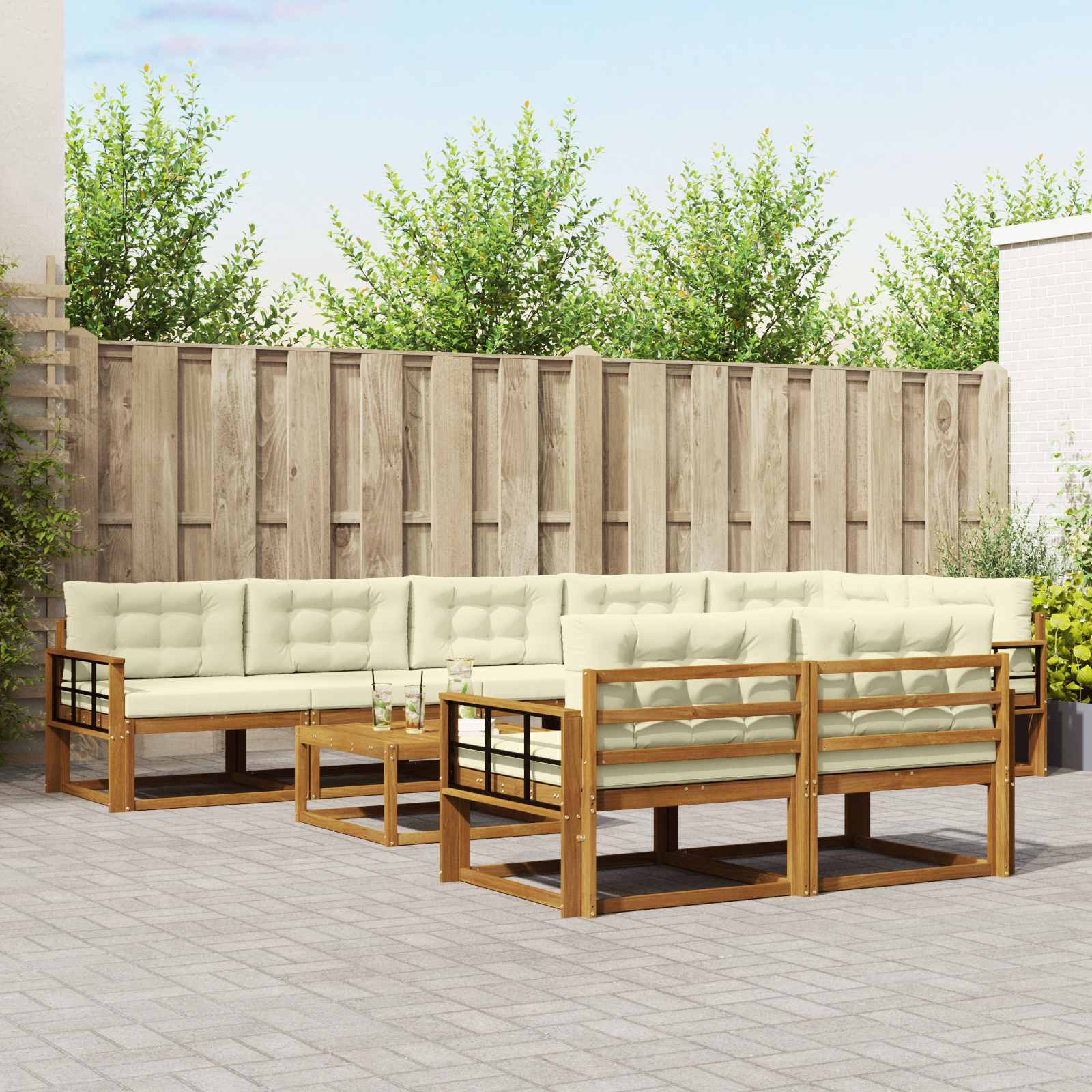 vidaXL Outdoor-Sofagarnitur mit Kissen 9 pcs Natur und Creme