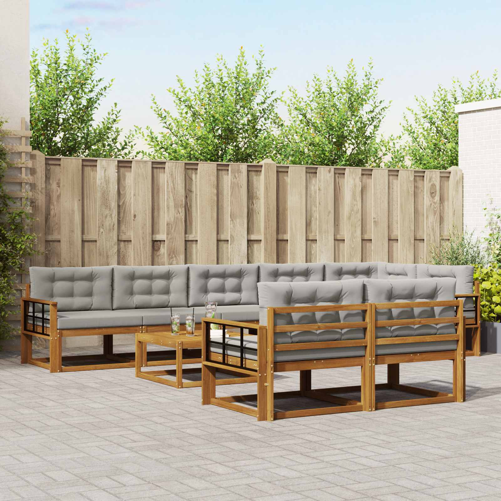 vidaXL Outdoor-Sofagarnitur mit Kissen 9 pcs Natürlich und Hellgrau