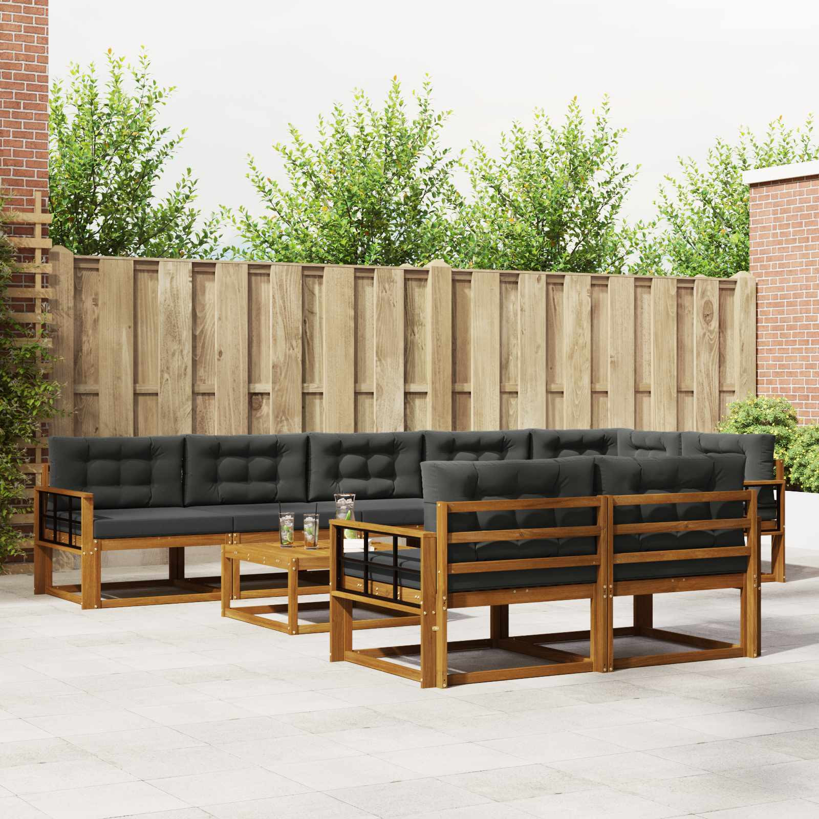 vidaXL Outdoor-Sofagarnitur mit Kissen 9 pcs Natur und Anthrazit