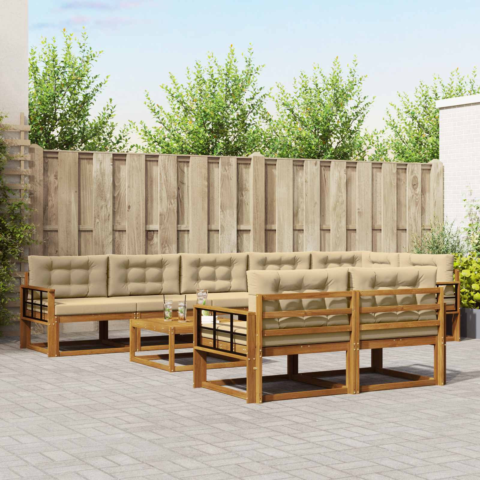 vidaXL Outdoor-Sofagarnitur mit Kissen 9 pcs Natur und Beige