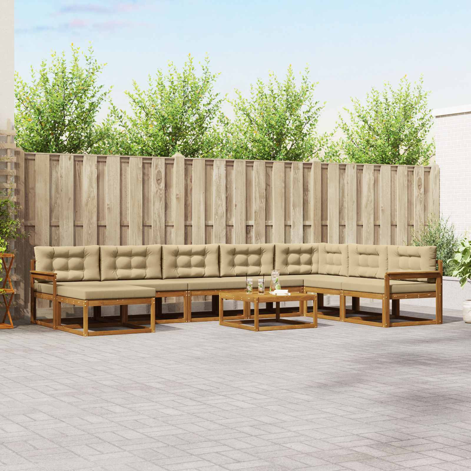 vidaXL Outdoor-Sofagarnitur mit Kissen 9 pcs Natur und Beige