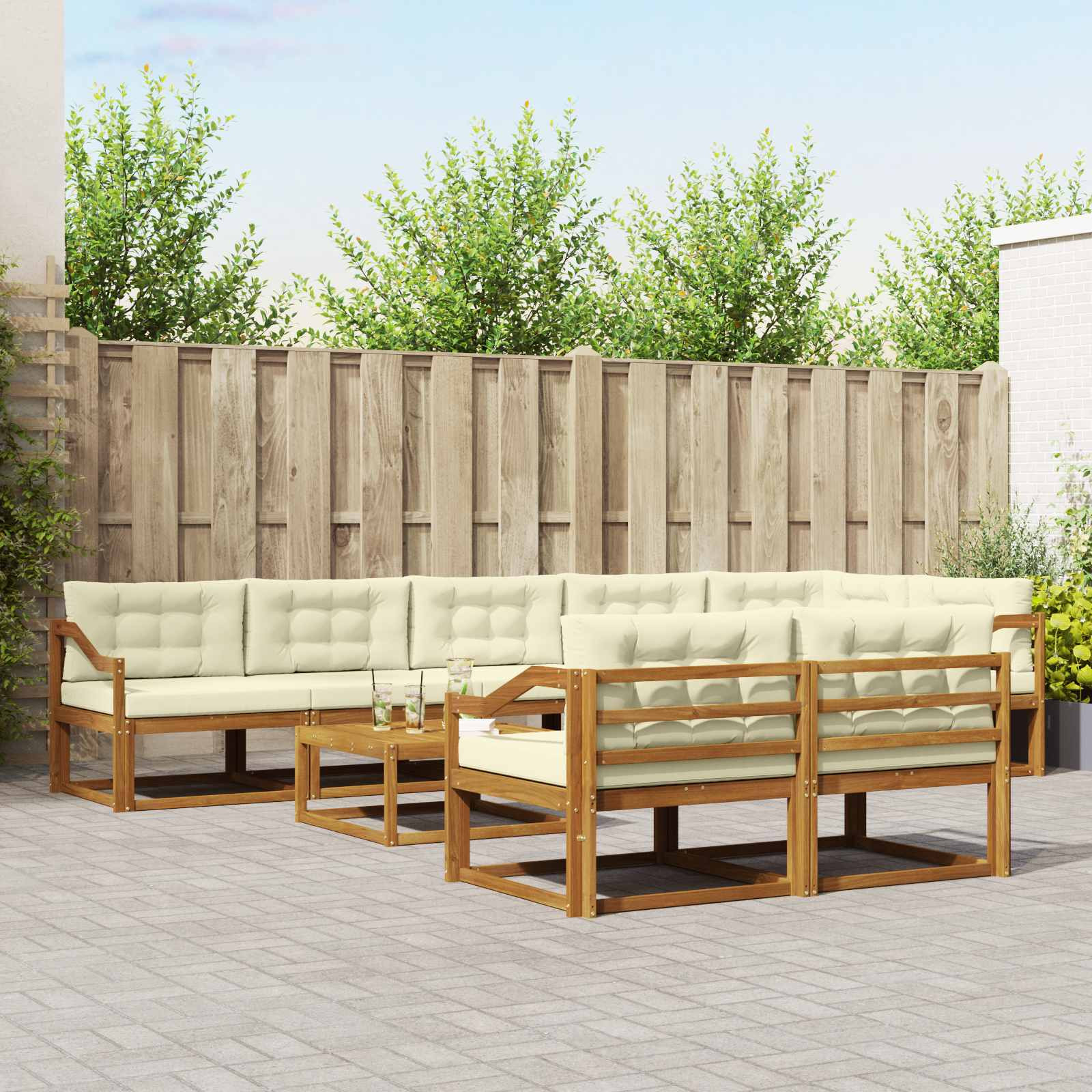 vidaXL Outdoor-Sofagarnitur mit Kissen 9 pcs Natur und Creme