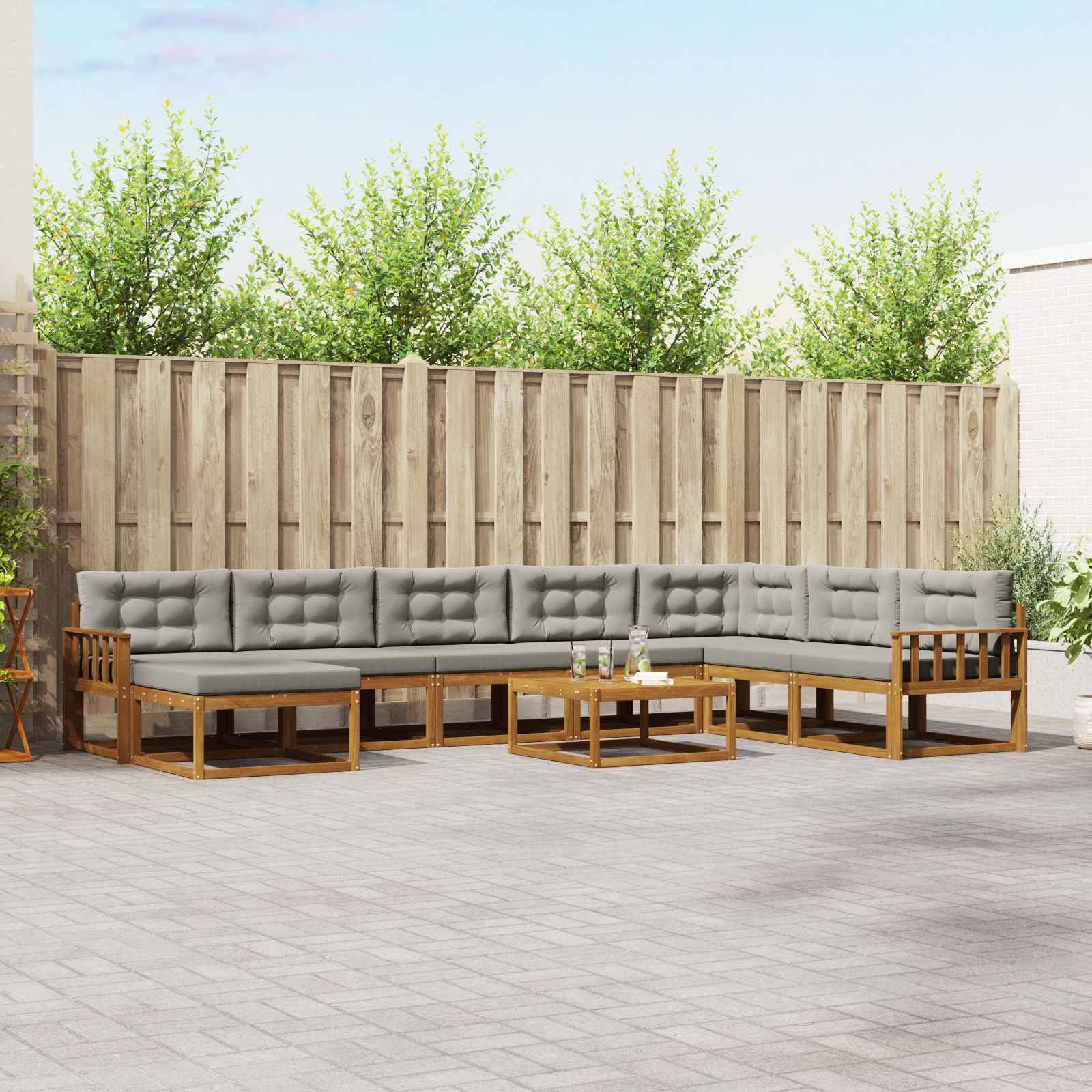 vidaXL Outdoor-Sofagarnitur mit Kissen 9 pcs Natürlich und Hellgrau