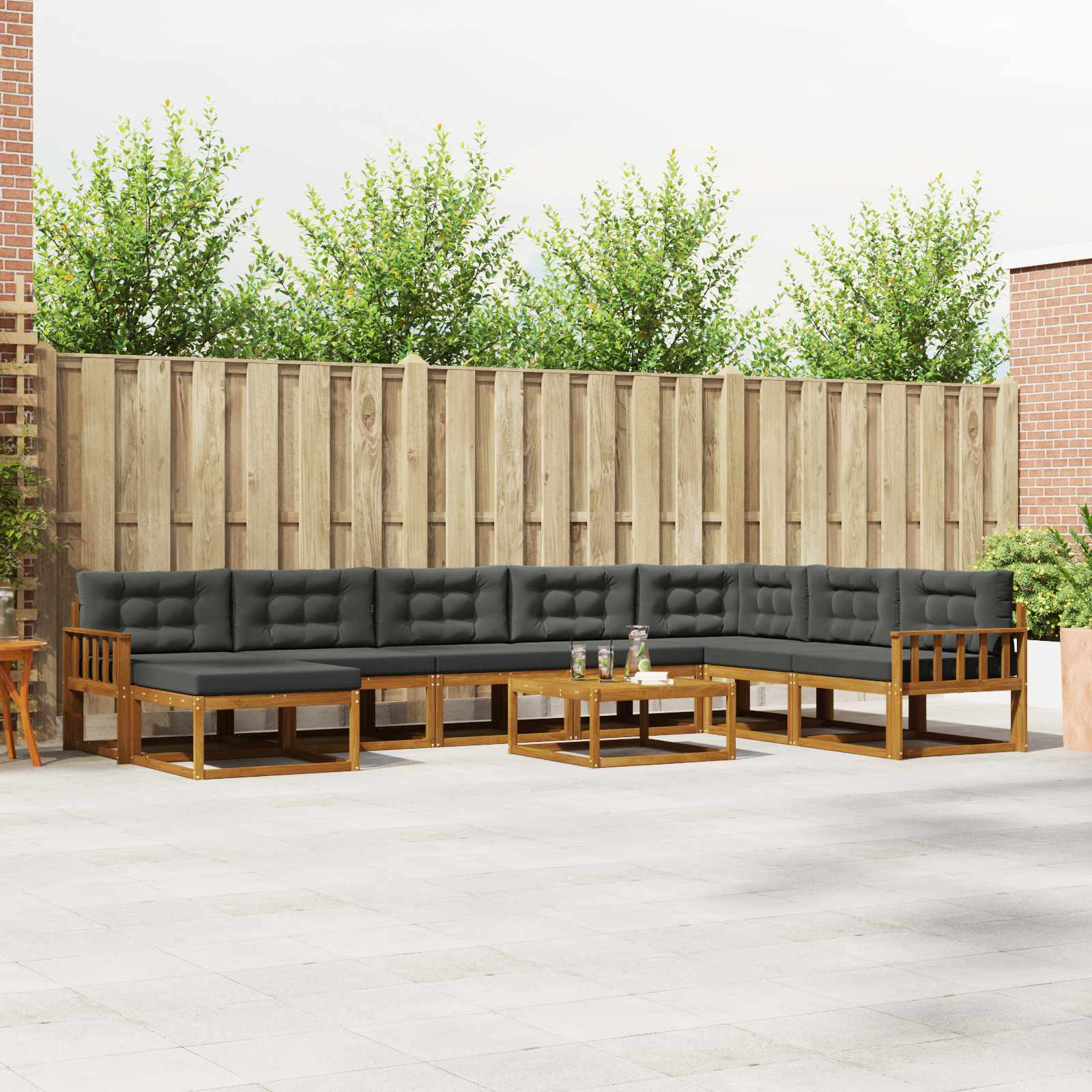 vidaXL Outdoor-Sofagarnitur mit Kissen 9 pcs Natur und Anthrazit