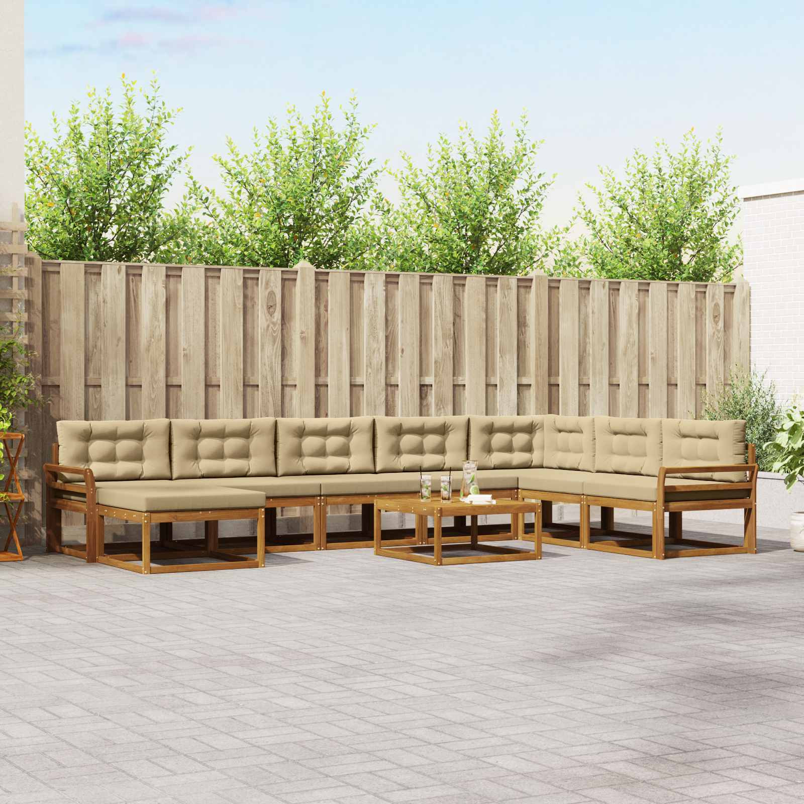 vidaXL Outdoor-Sofagarnitur mit Kissen 9 pcs Natur und Beige