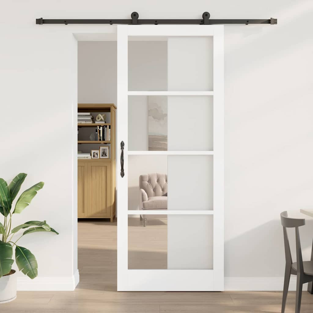 vidaXL Schiebetür ORKDAL Weiß 93 x 232 cm Massivholz Kiefer und Glas