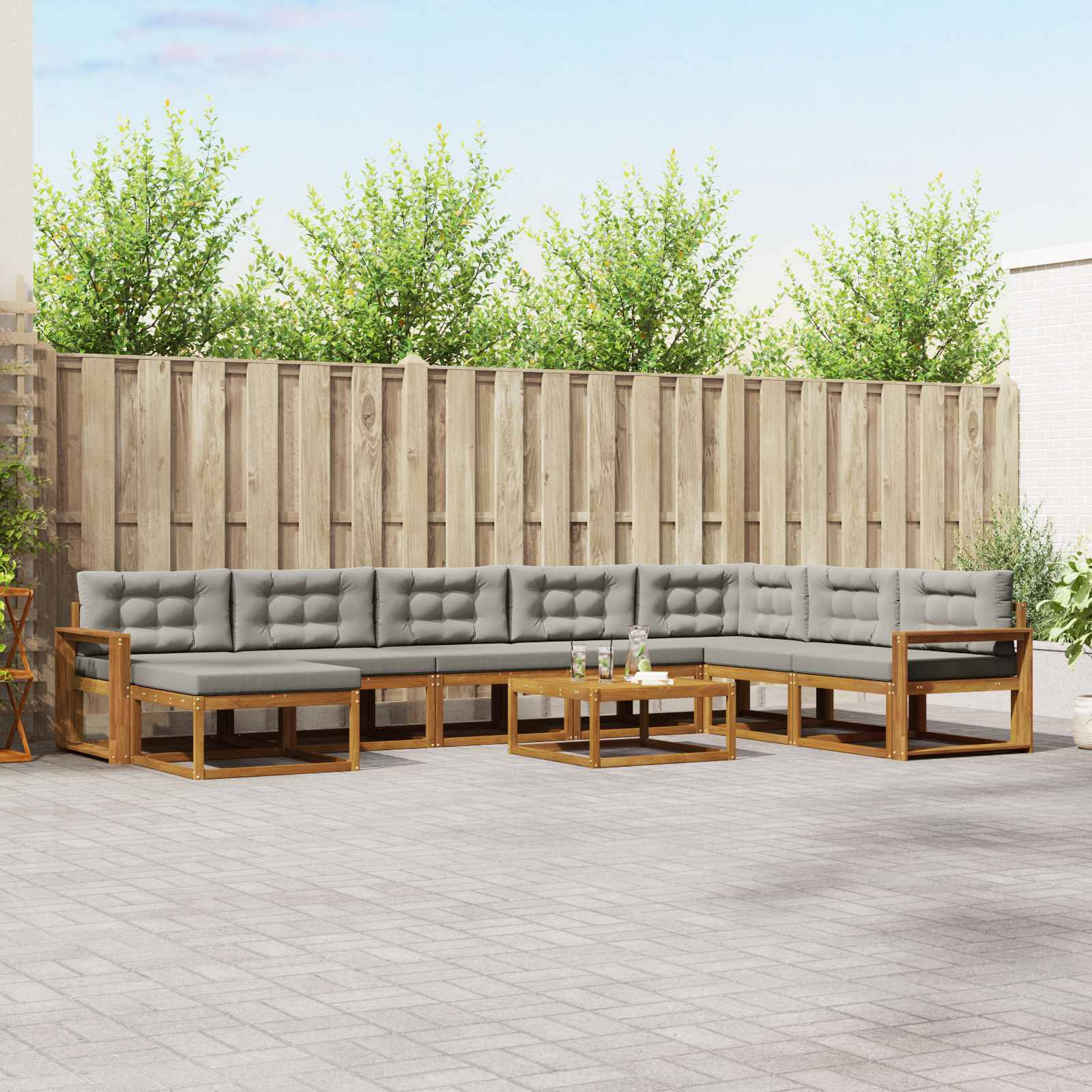 vidaXL Outdoor-Sofagarnitur mit Kissen 9 pcs Natürlich und Hellgrau