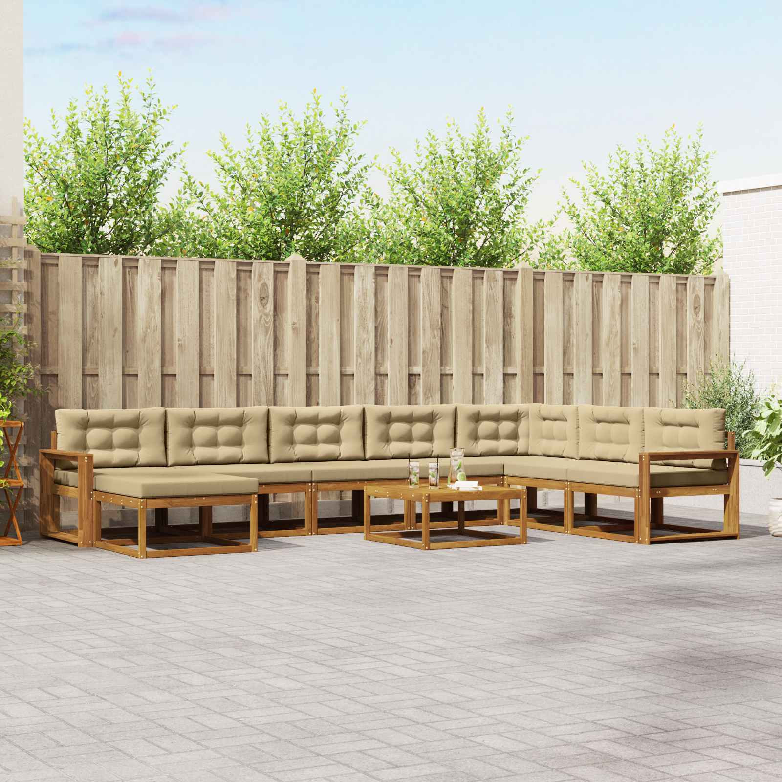 vidaXL Outdoor-Sofagarnitur mit Kissen 9 pcs Natur und Beige