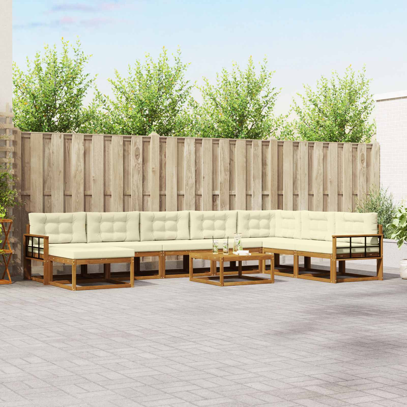 vidaXL Outdoor-Sofagarnitur mit Kissen 9 pcs Natur und Creme