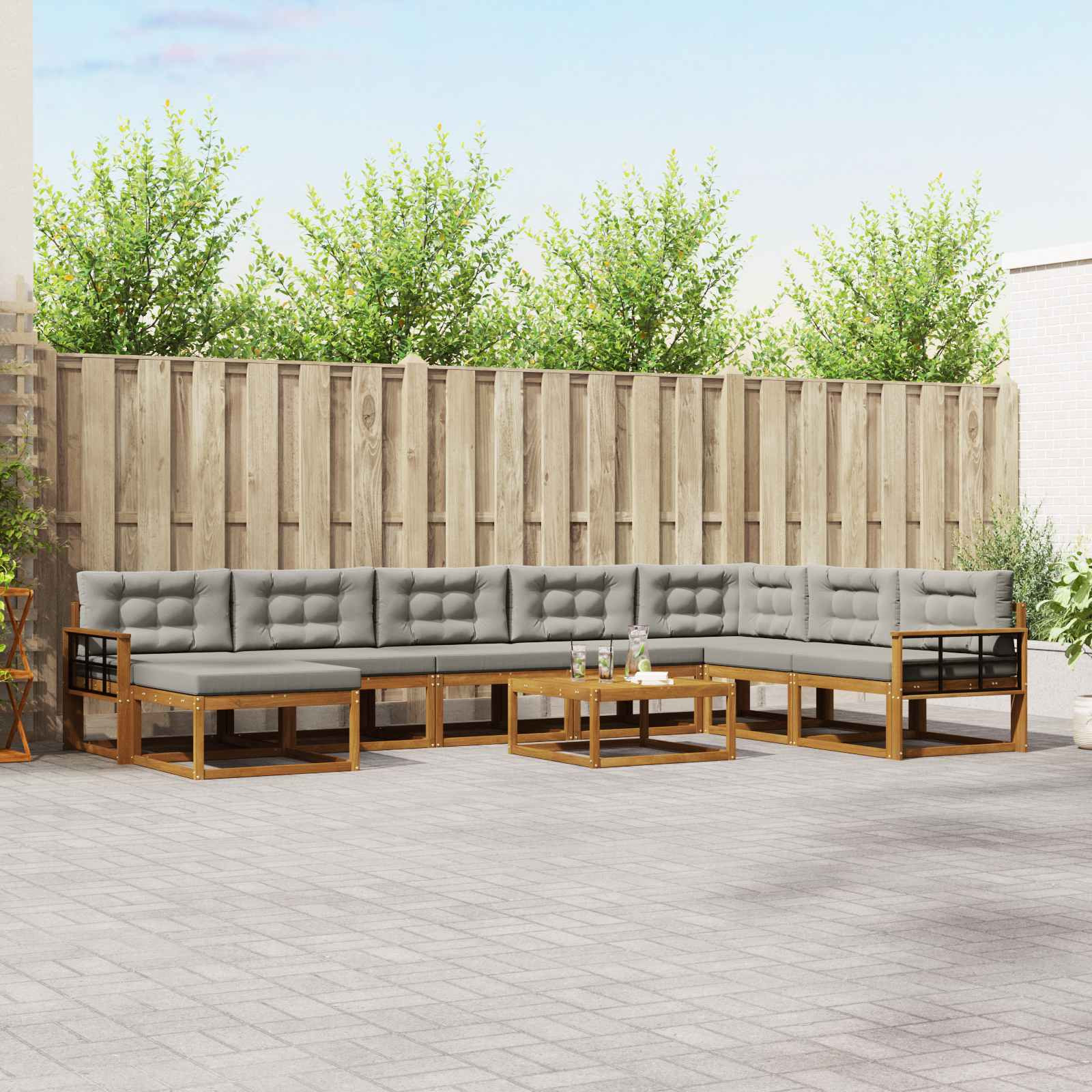 vidaXL Outdoor-Sofagarnitur mit Kissen 9 pcs Natürlich und Hellgrau