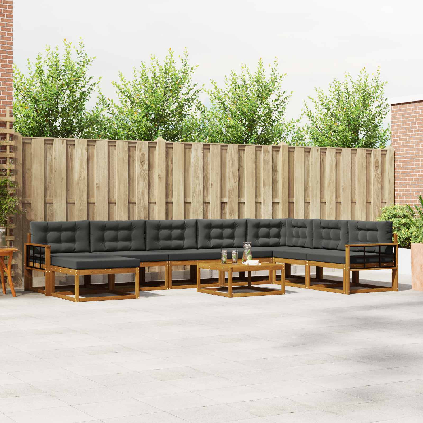 vidaXL Outdoor-Sofagarnitur mit Kissen 9 pcs Natur und Anthrazit