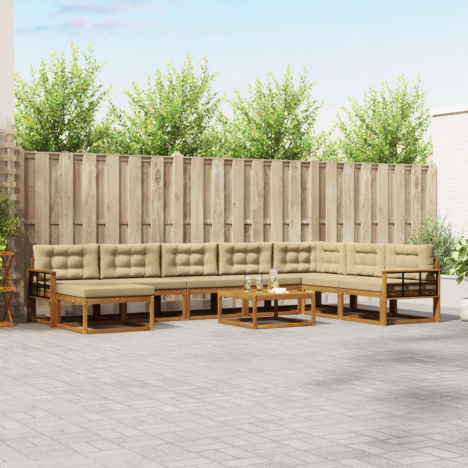 vidaXL Outdoor-Sofagarnitur mit Kissen 9 pcs Natur und Beige
