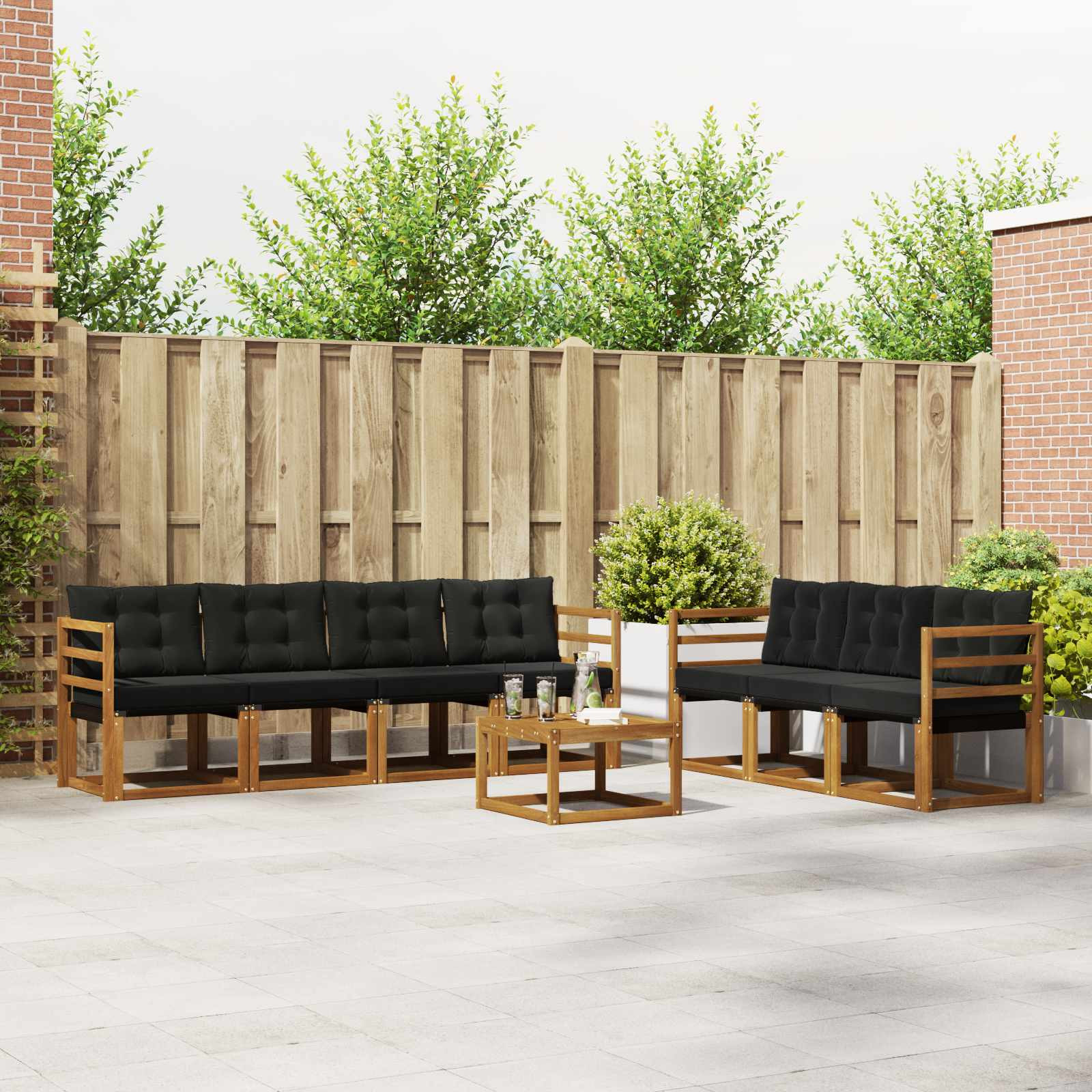 vidaXL Outdoor-Sofagarnitur mit Kissen 8 pcs Natürlich und Schwarz