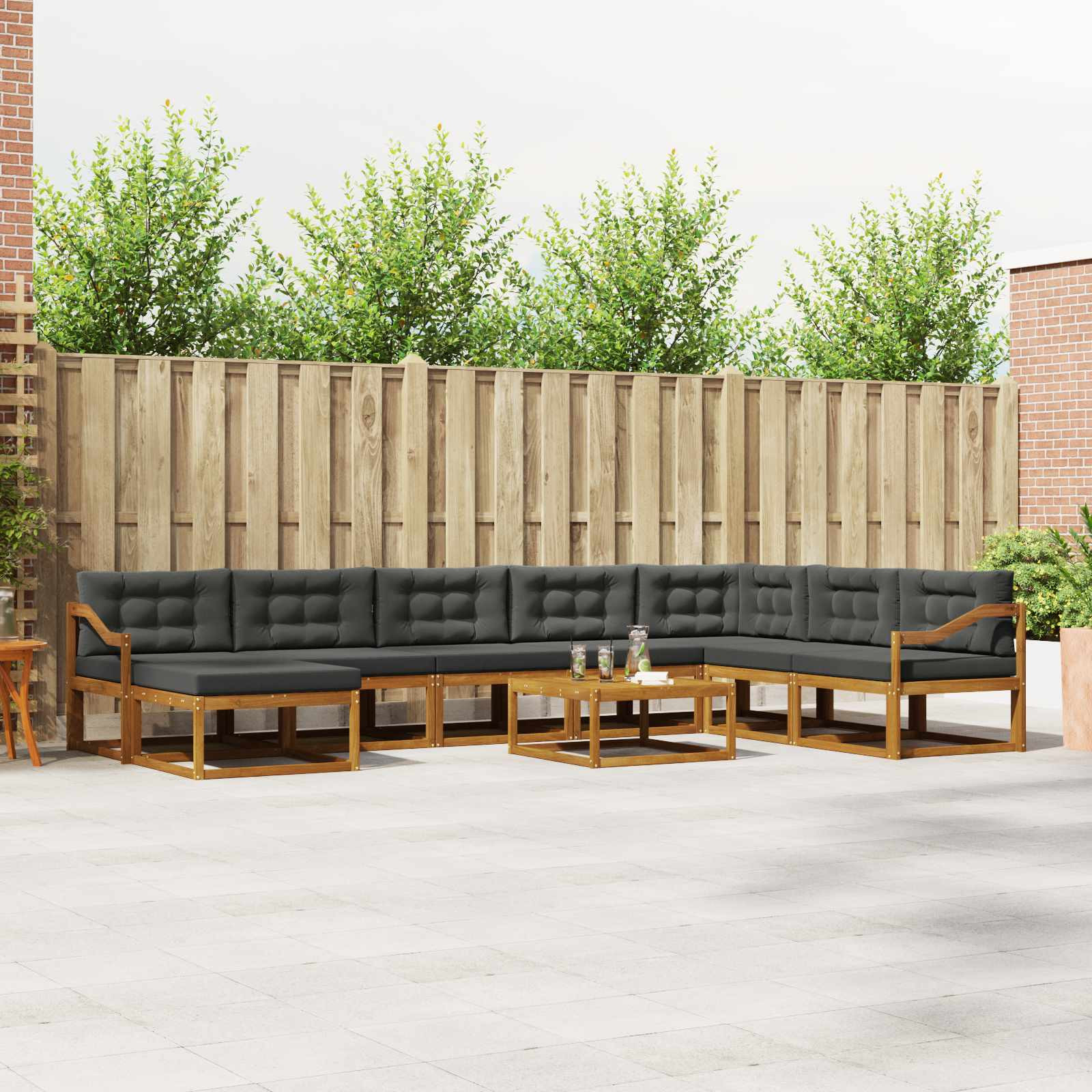 vidaXL Outdoor-Sofagarnitur mit Kissen 9 pcs Natur und Anthrazit