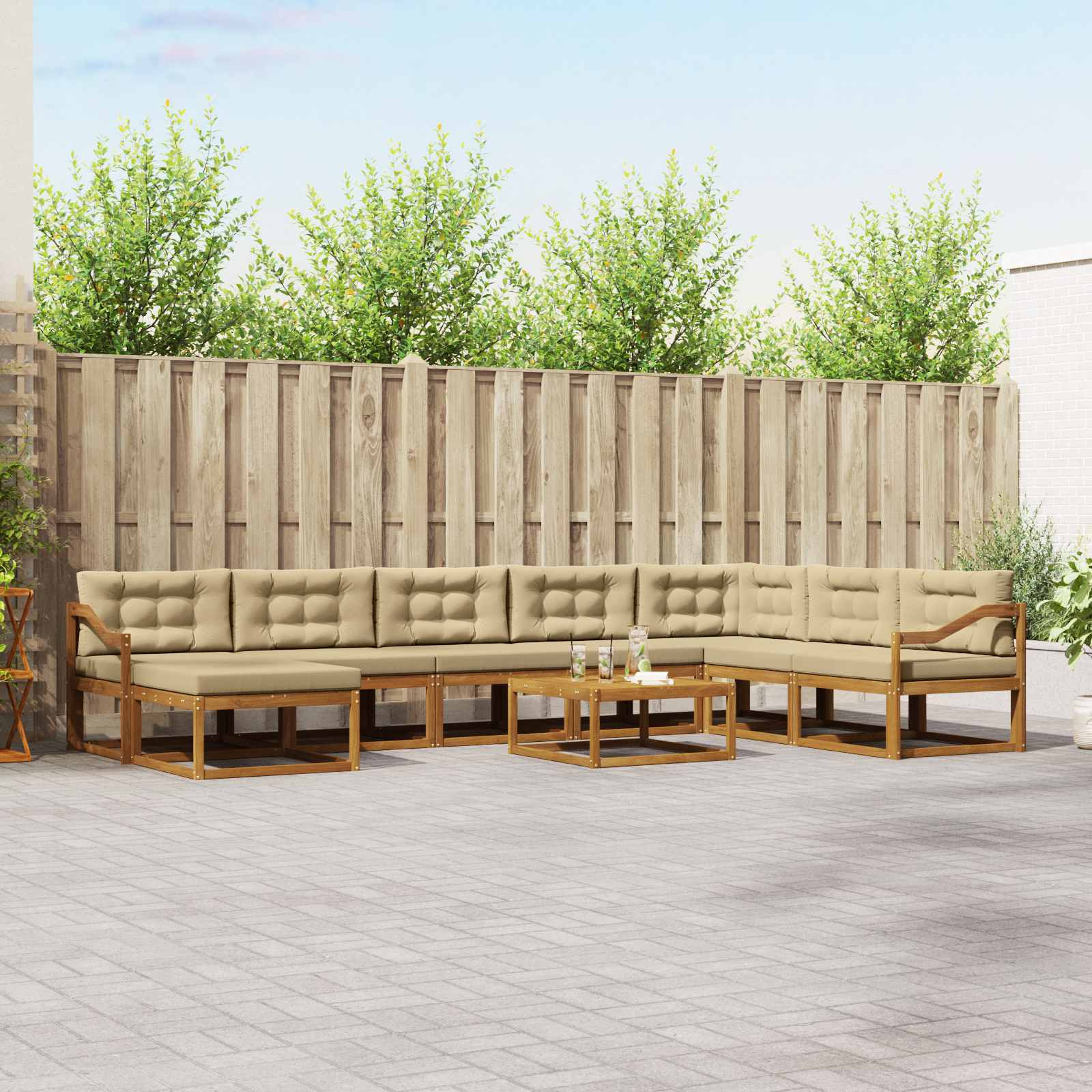 vidaXL Outdoor-Sofagarnitur mit Kissen 9 pcs Natur und Beige