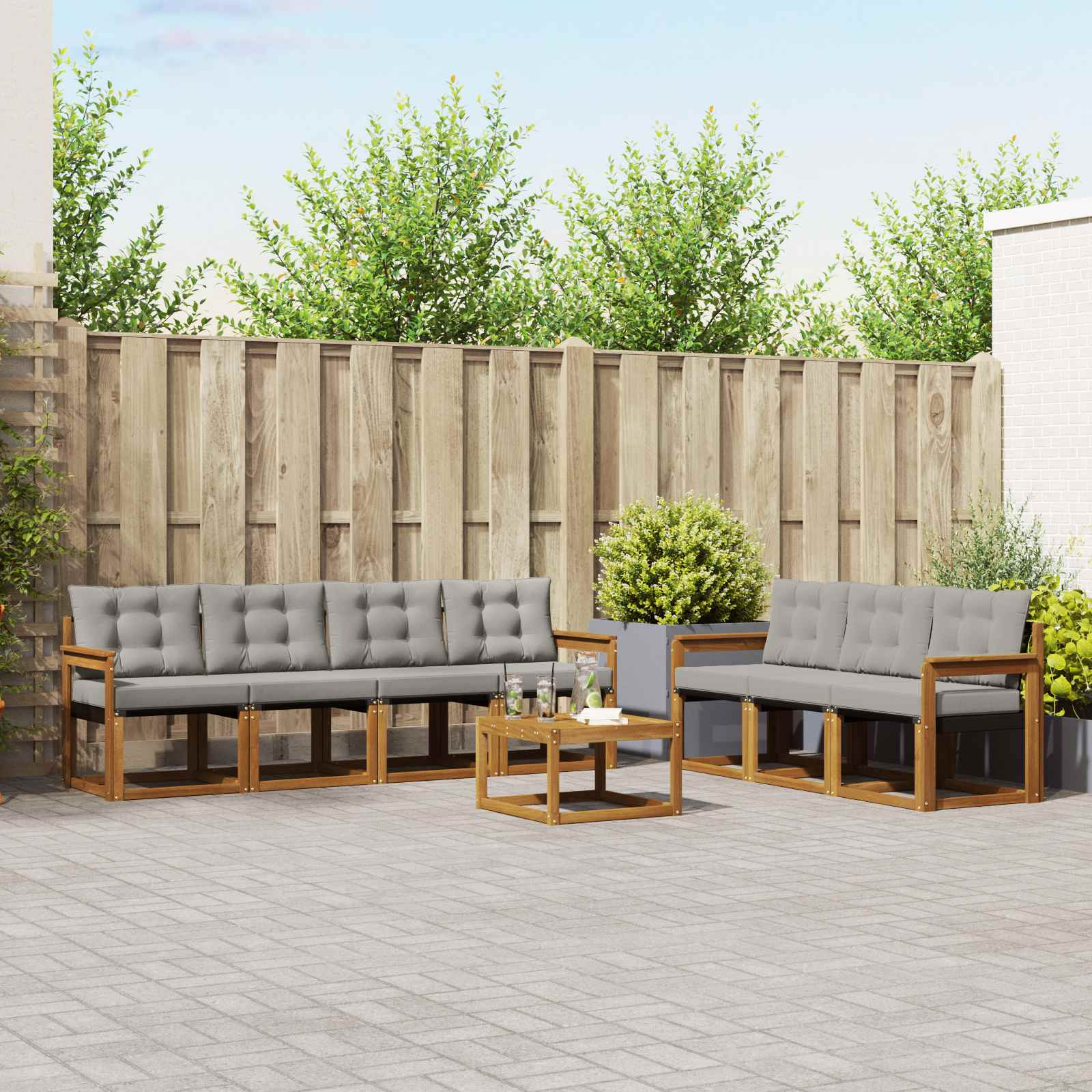 vidaXL Outdoor-Sofagarnitur mit Kissen 8 pcs Natürlich und Hellgrau